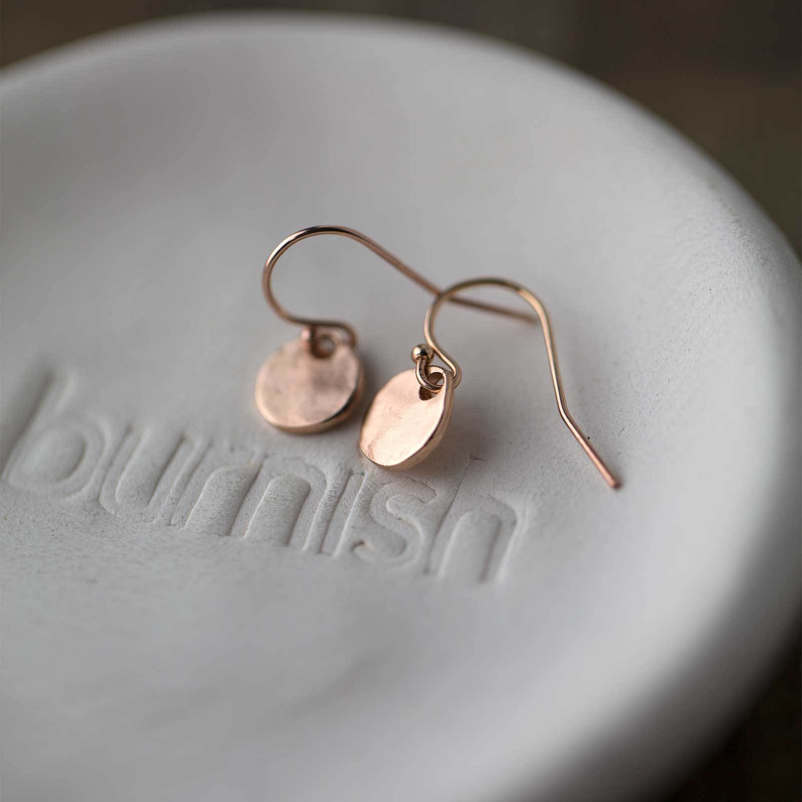 Tiny Rose Gold Organic Disk Earrings - Handmade Jewelry by Burnish