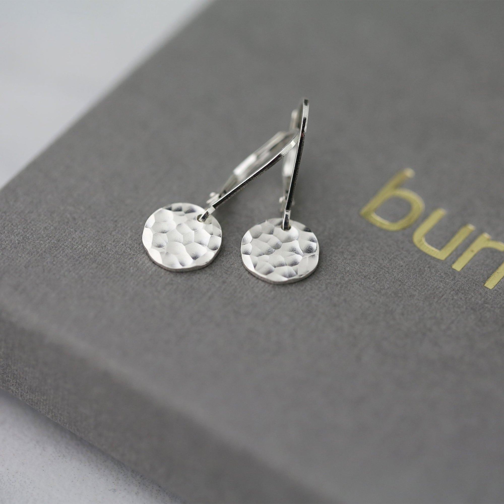 Tiny Silver Hammered Disc Lever - back Earrings jewelry handmade by Burnish