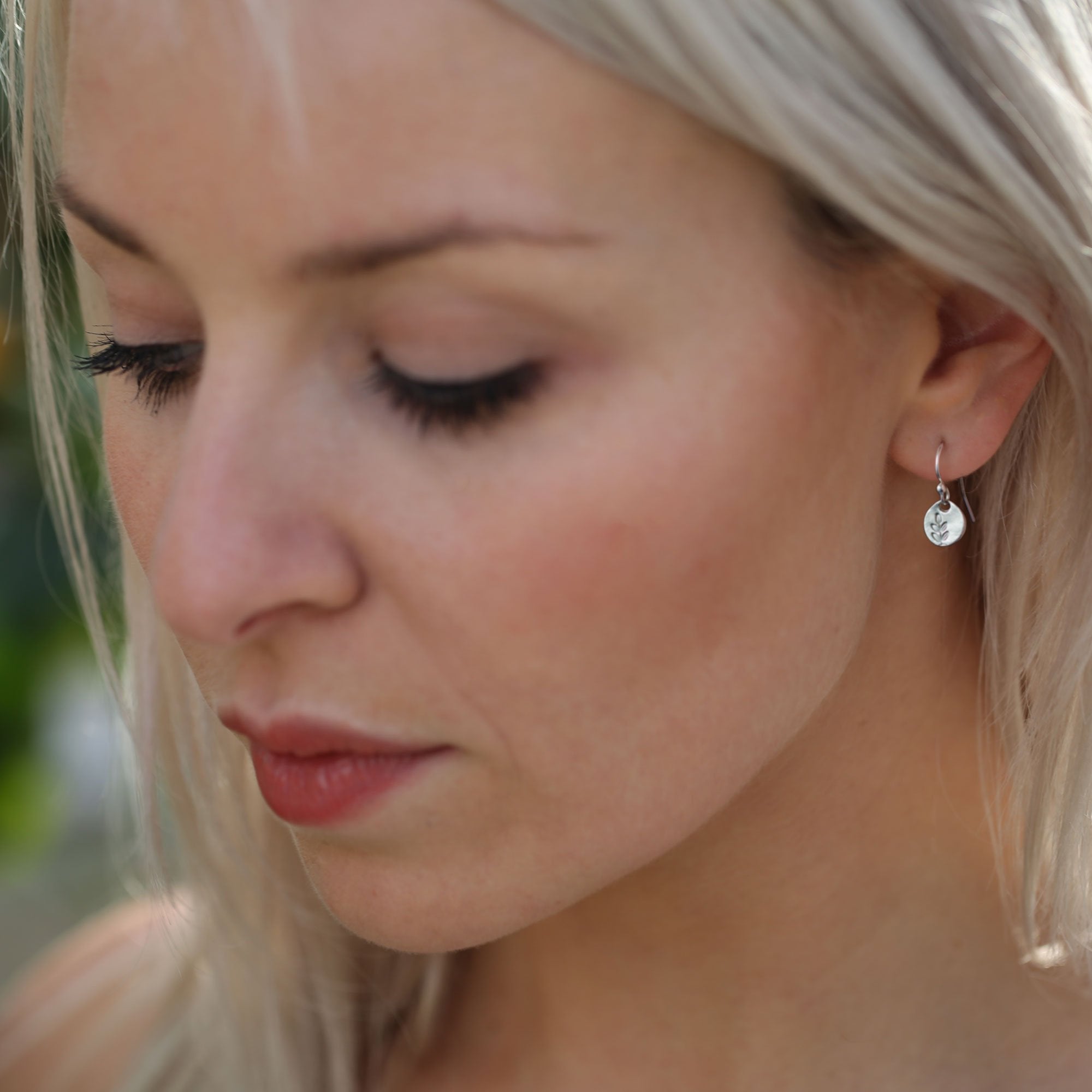 Tiny Stamped Leaf Earrings jewelry handmade by Burnish