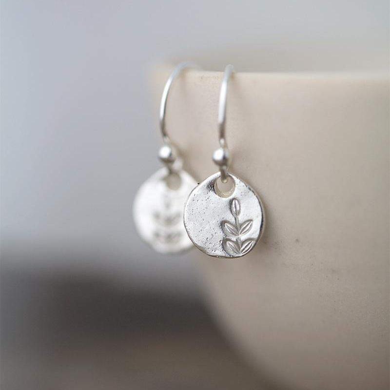 Tiny Stamped Leaf Earrings jewelry handmade by Burnish