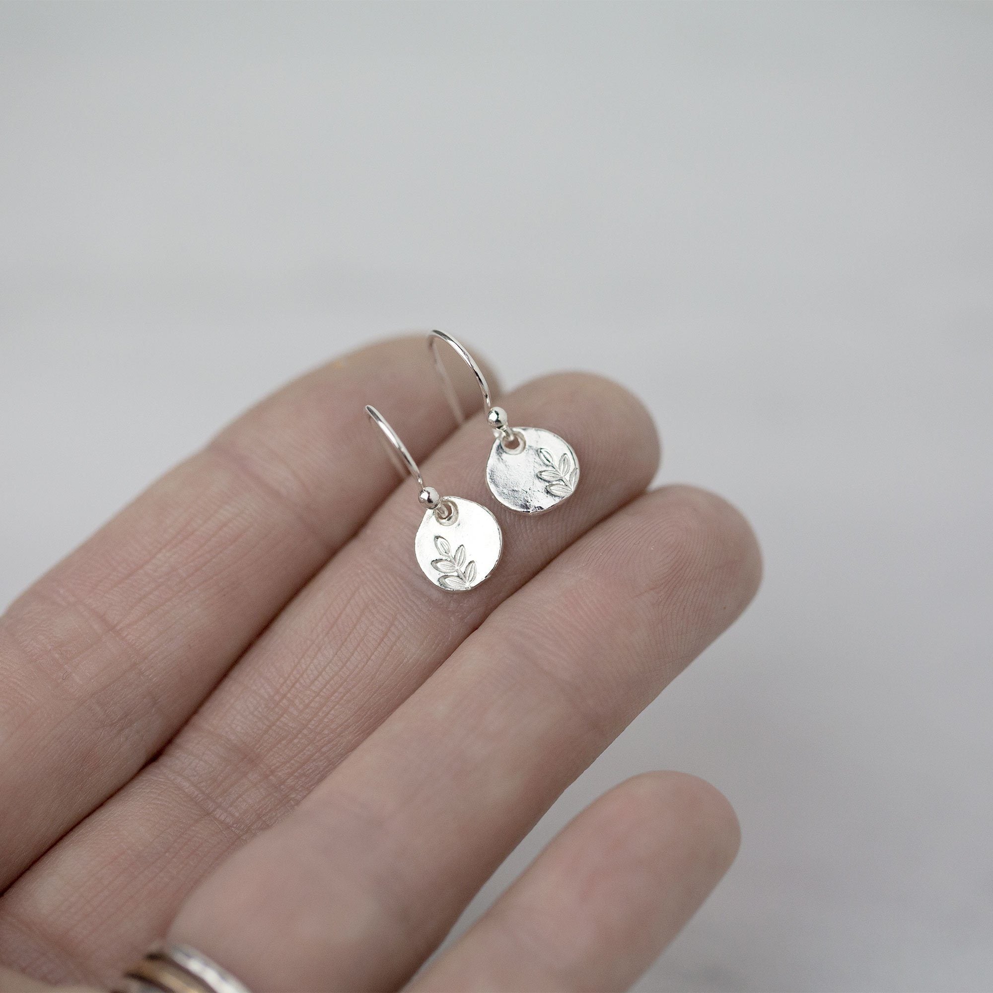 Tiny Stamped Leaf Earrings jewelry handmade by Burnish