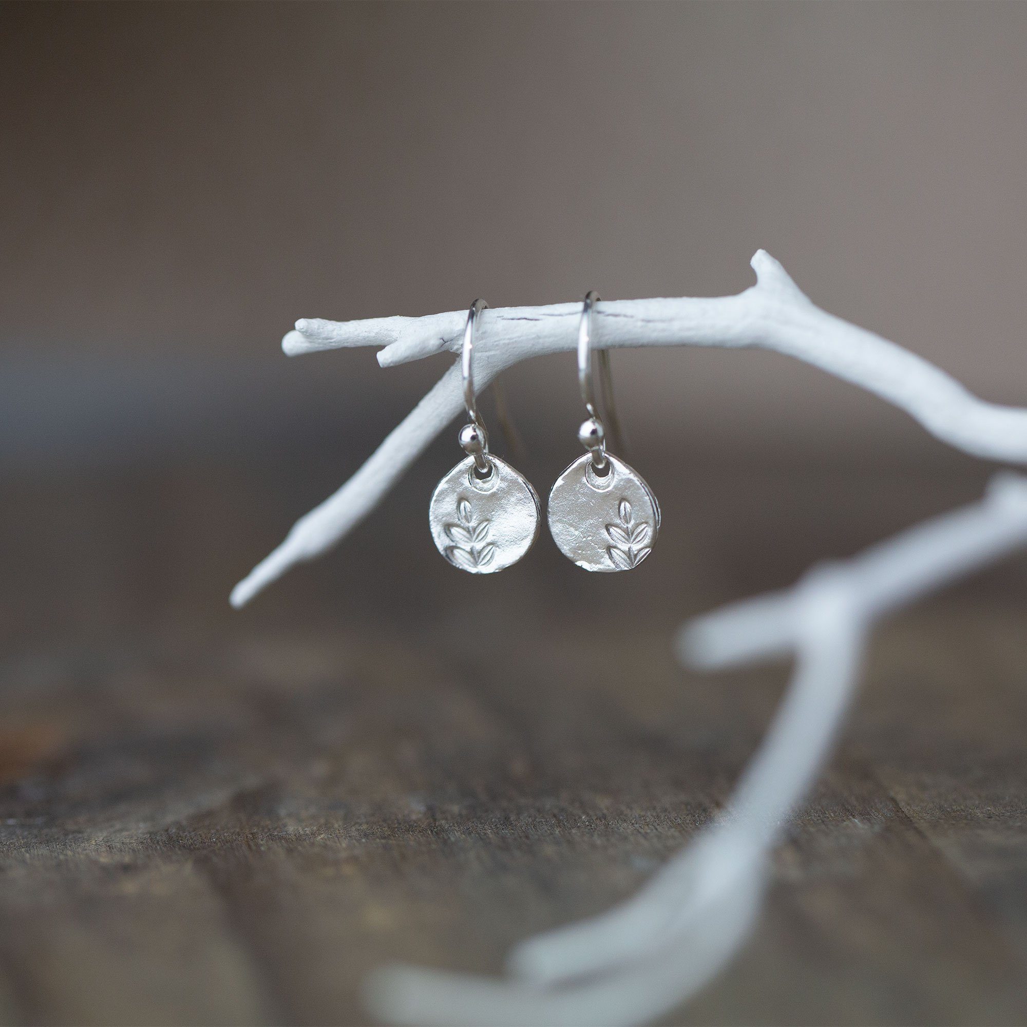 Tiny Stamped Leaf Earrings jewelry handmade by Burnish