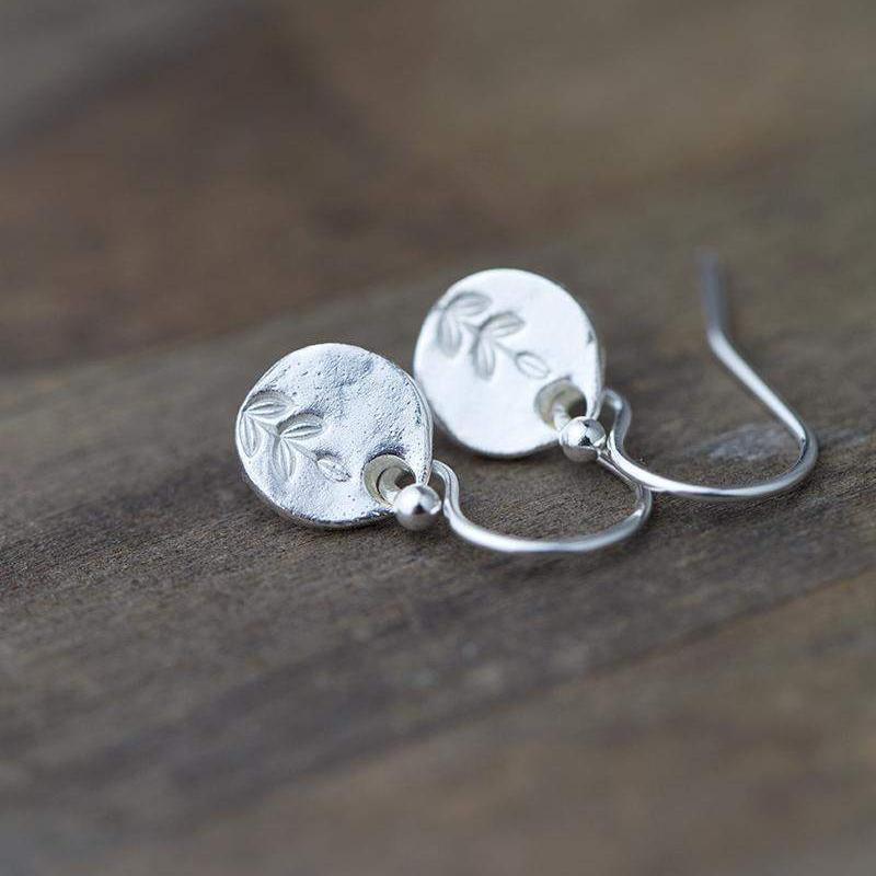 Tiny Stamped Leaf Earrings jewelry handmade by Burnish