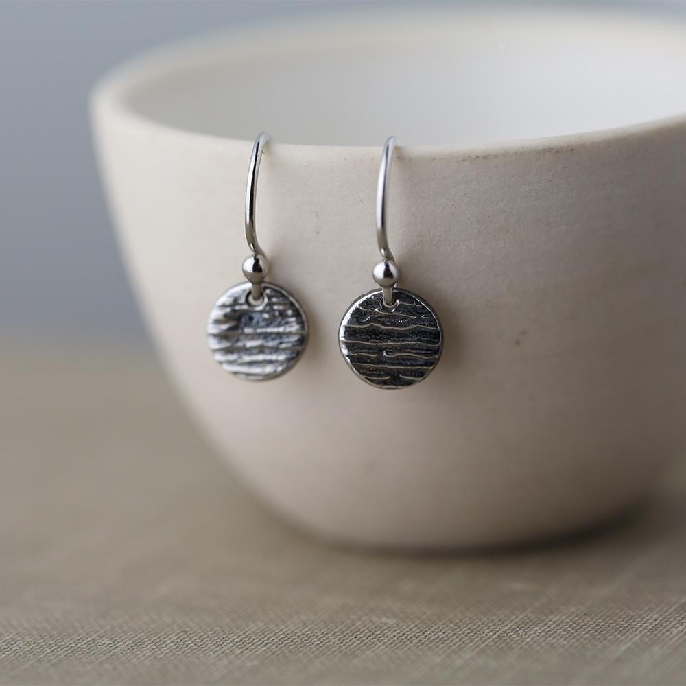 Tiny Woodgrain Dot Earrings jewelry handmade by Burnish