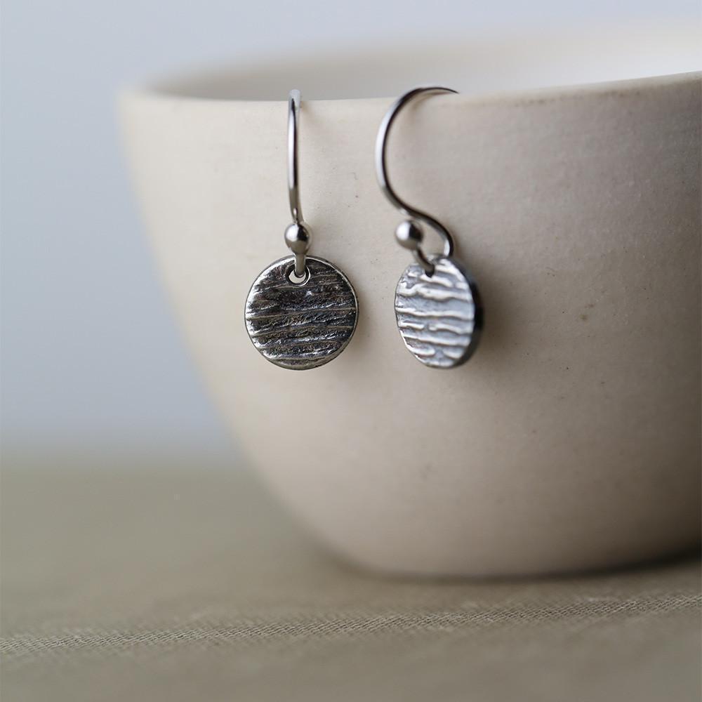 Tiny Woodgrain Dot Earrings jewelry handmade by Burnish