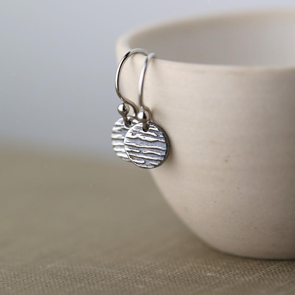 Tiny Woodgrain Dot Earrings jewelry handmade by Burnish
