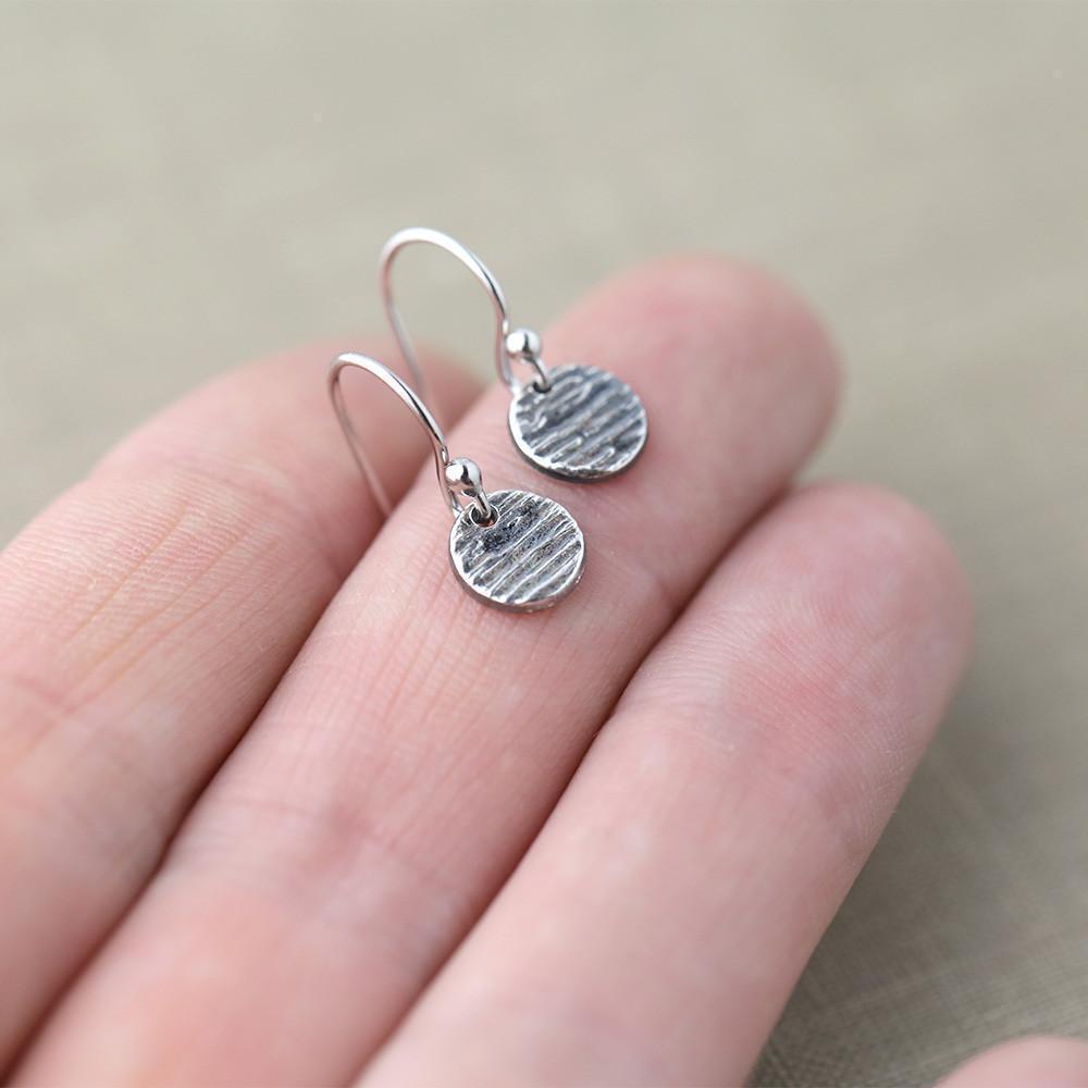 Tiny Woodgrain Dot Earrings jewelry handmade by Burnish