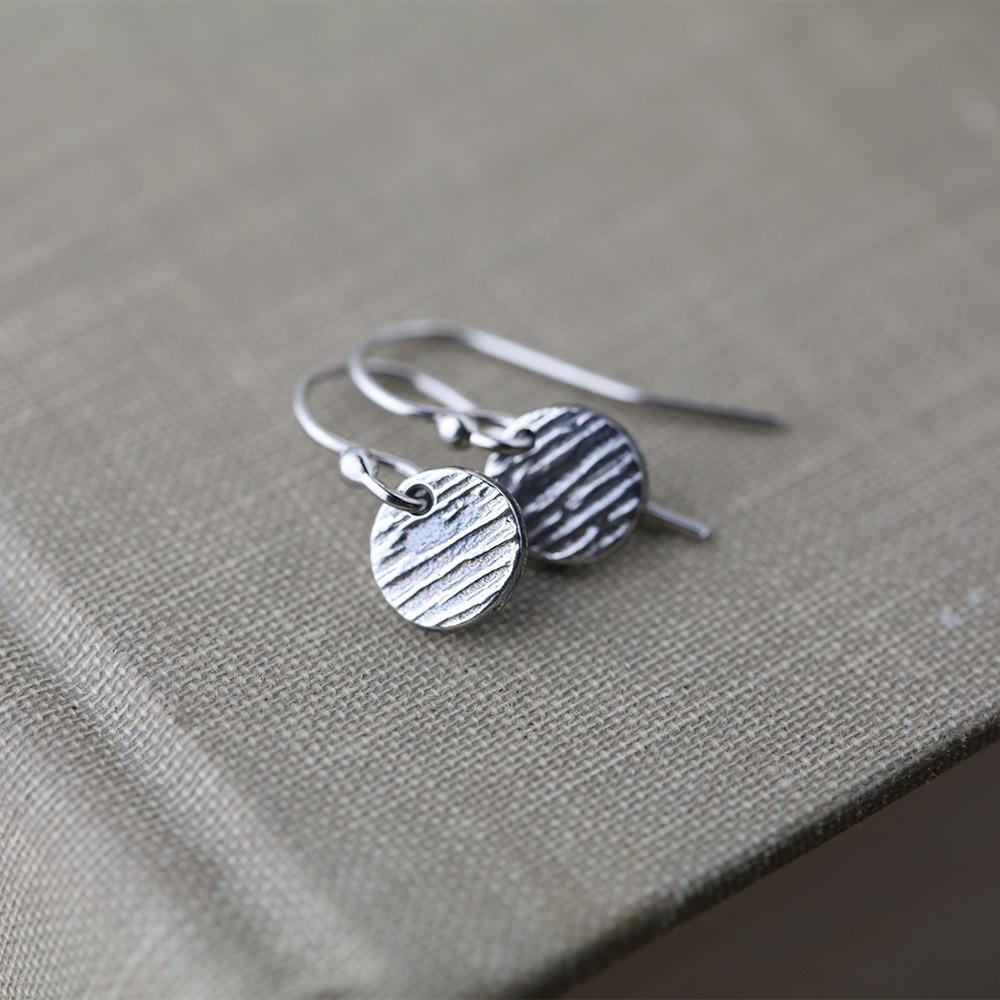Tiny Woodgrain Dot Earrings jewelry handmade by Burnish