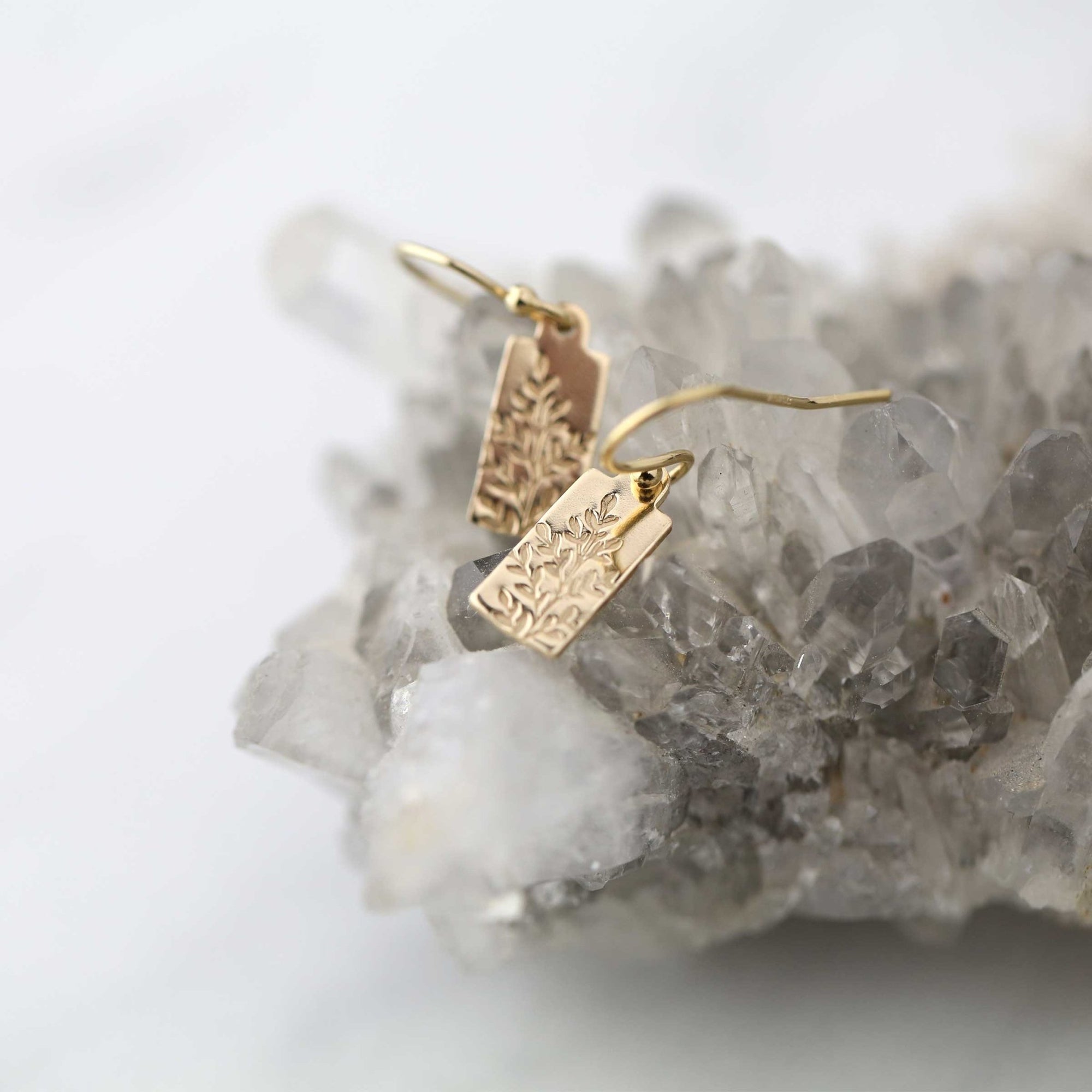 Wildflower Gold Mini Tag Earrings jewelry handmade by Burnish