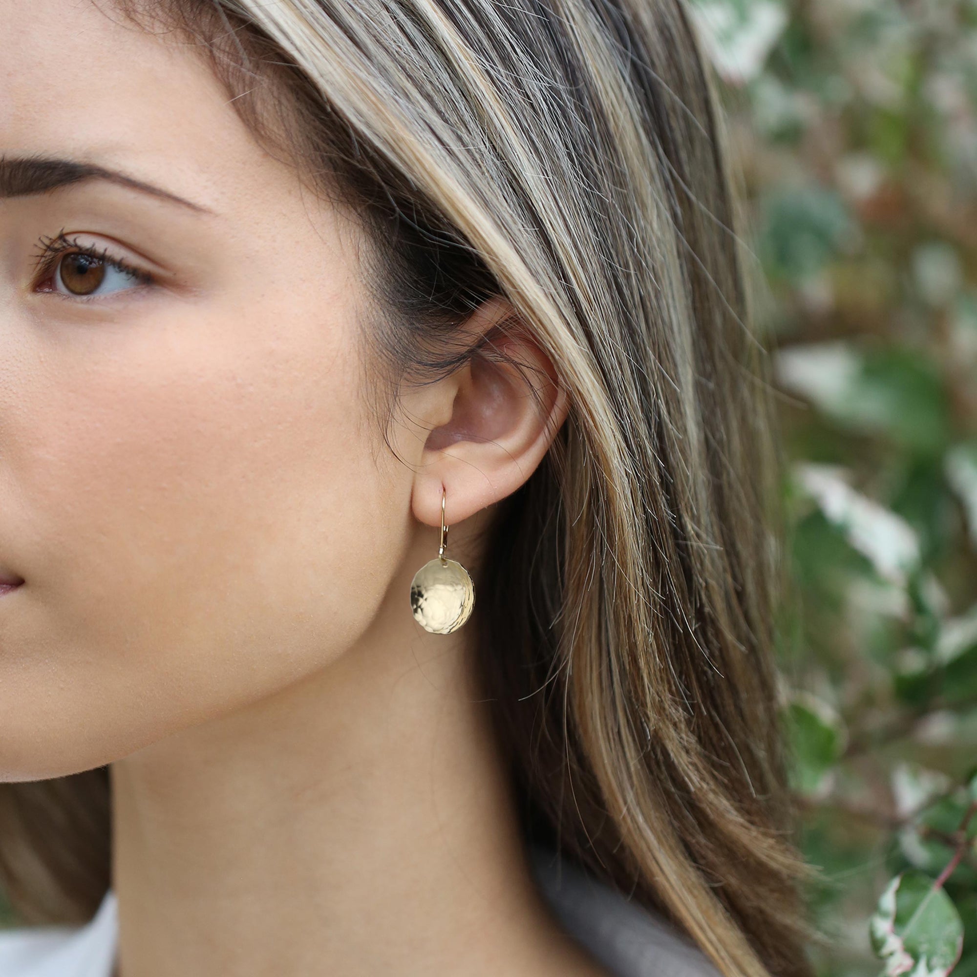 Gold Hammered Domed Disc Earrings