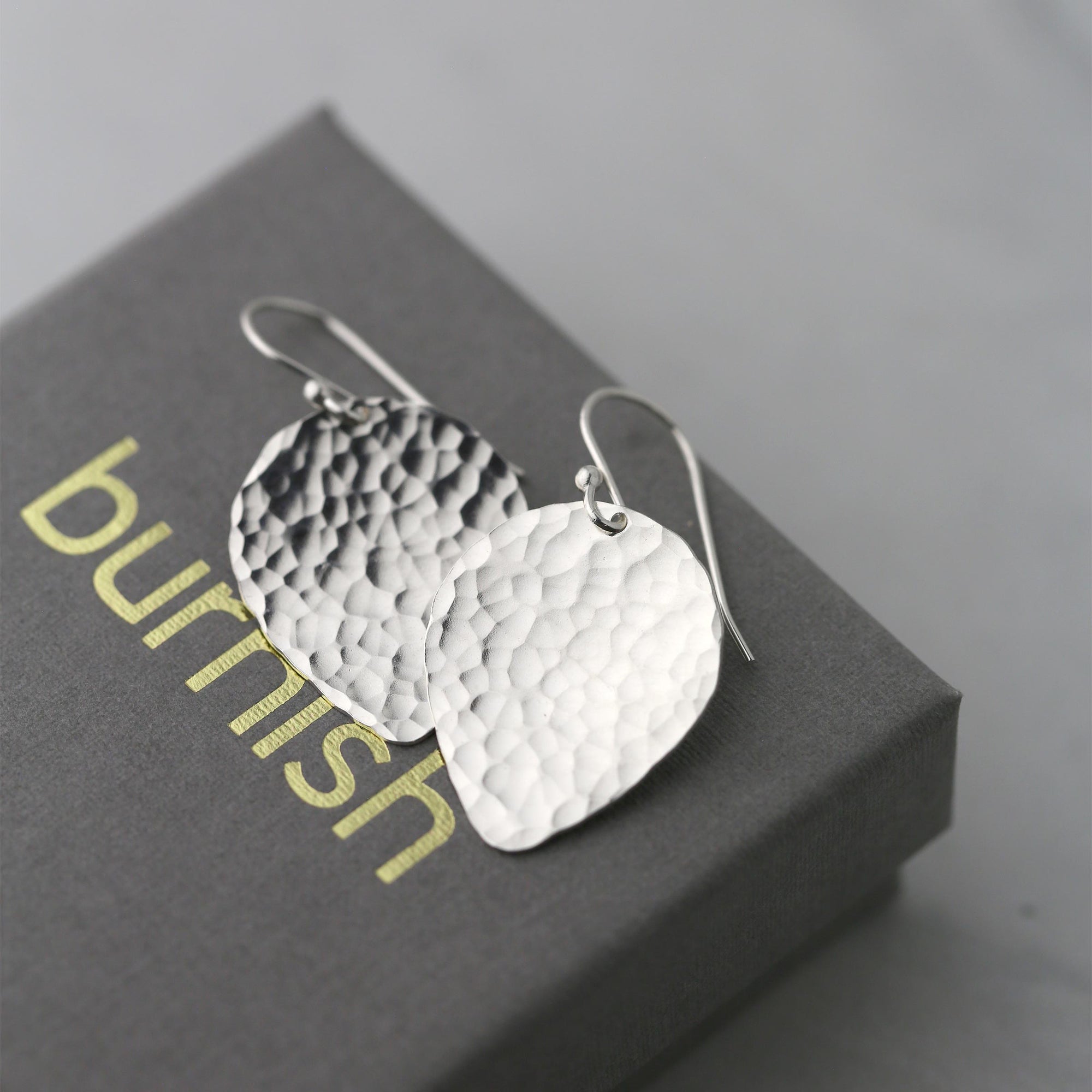 Silver Hammered Petal Drop Earrings