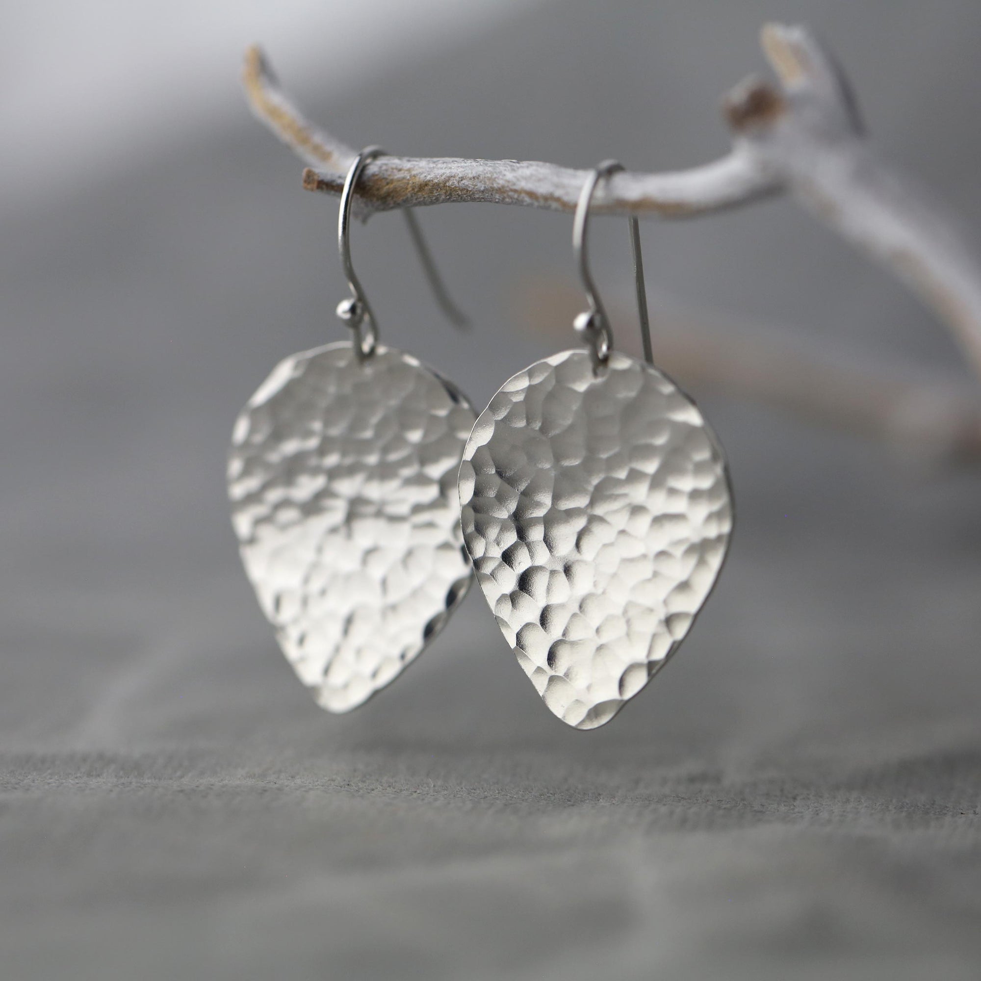 Silver Hammered Petal Drop Earrings