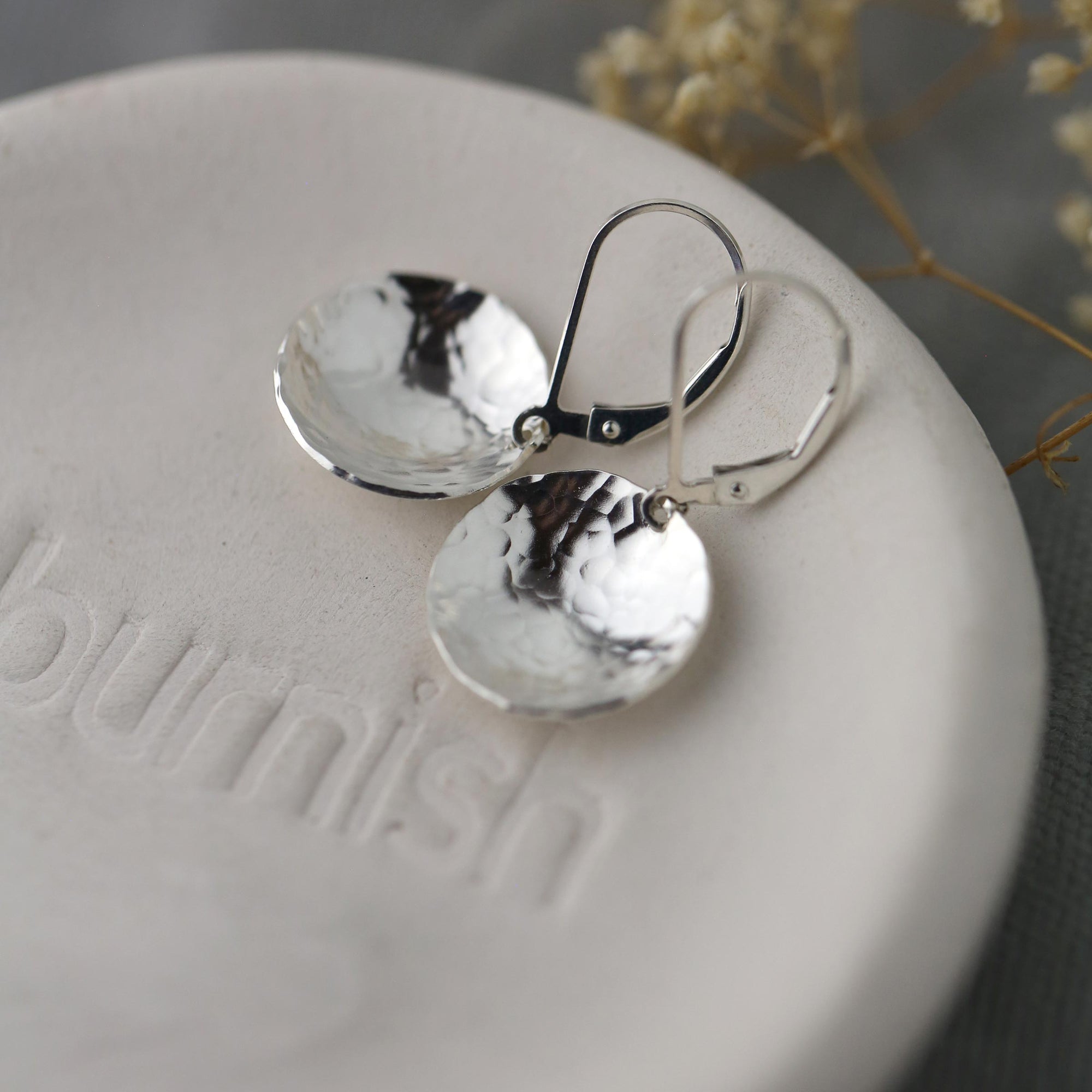 Silver Hammered Domed Disc Earrings: New Size!