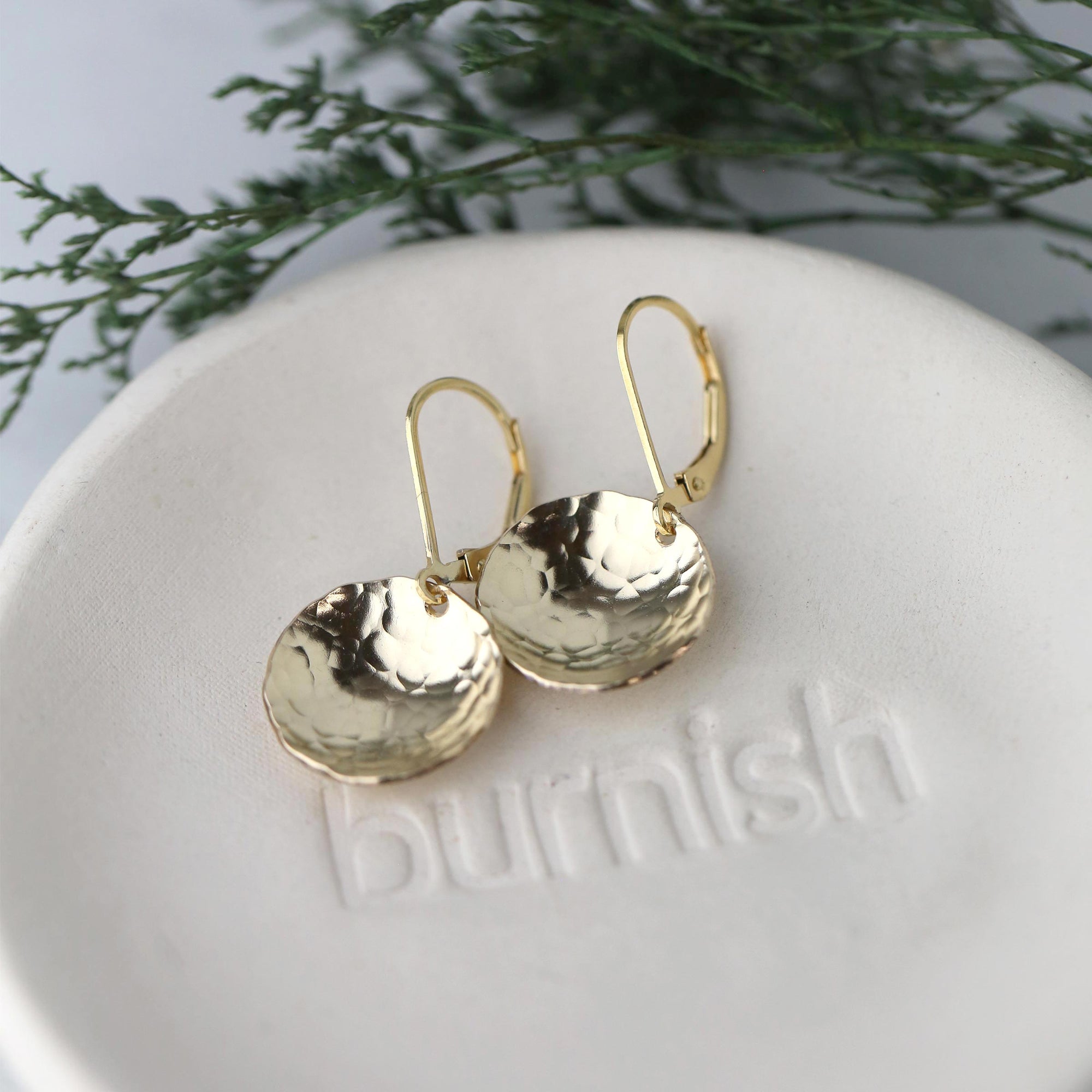 Gold Hammered Domed Disc Earrings