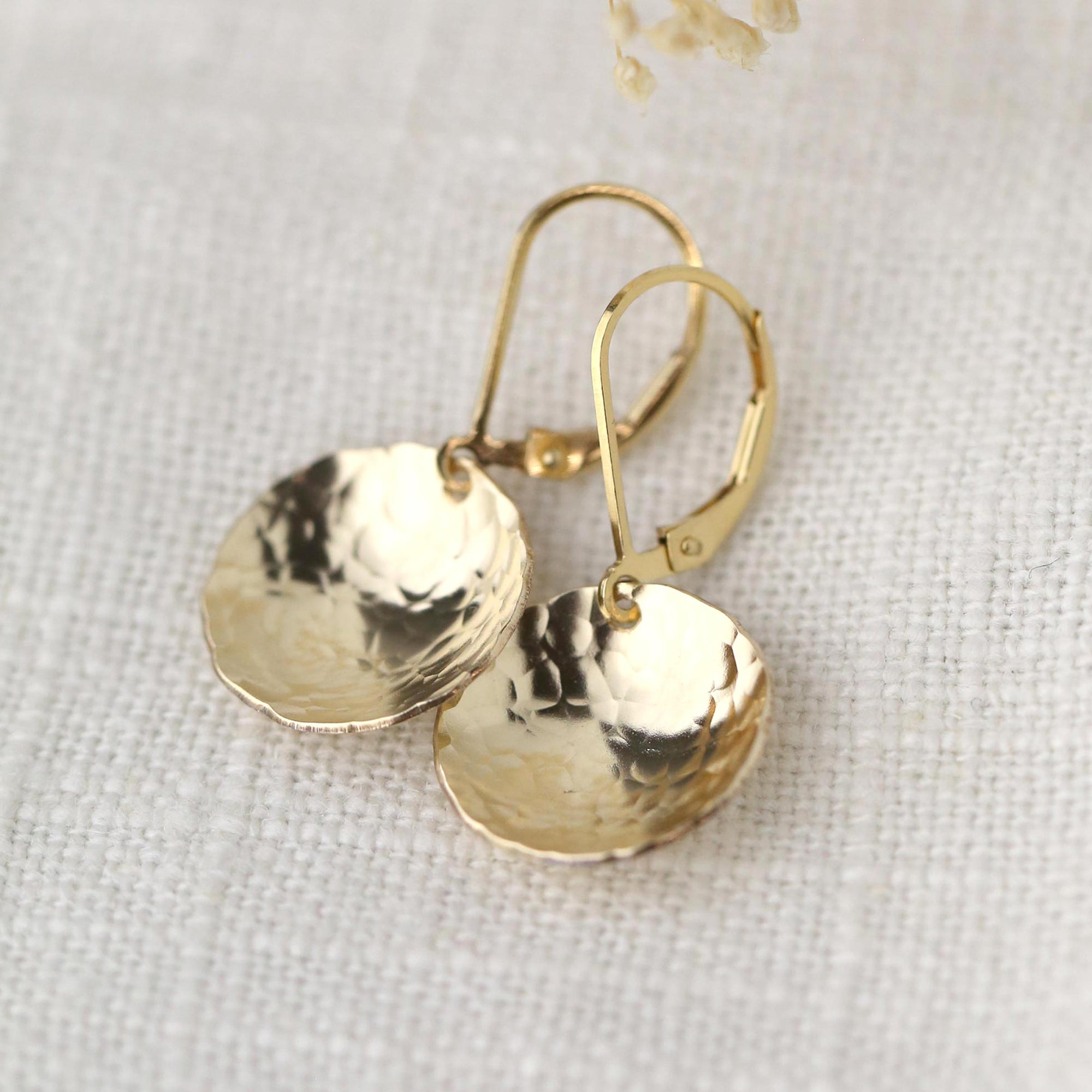 Gold Hammered Domed Disc Earrings