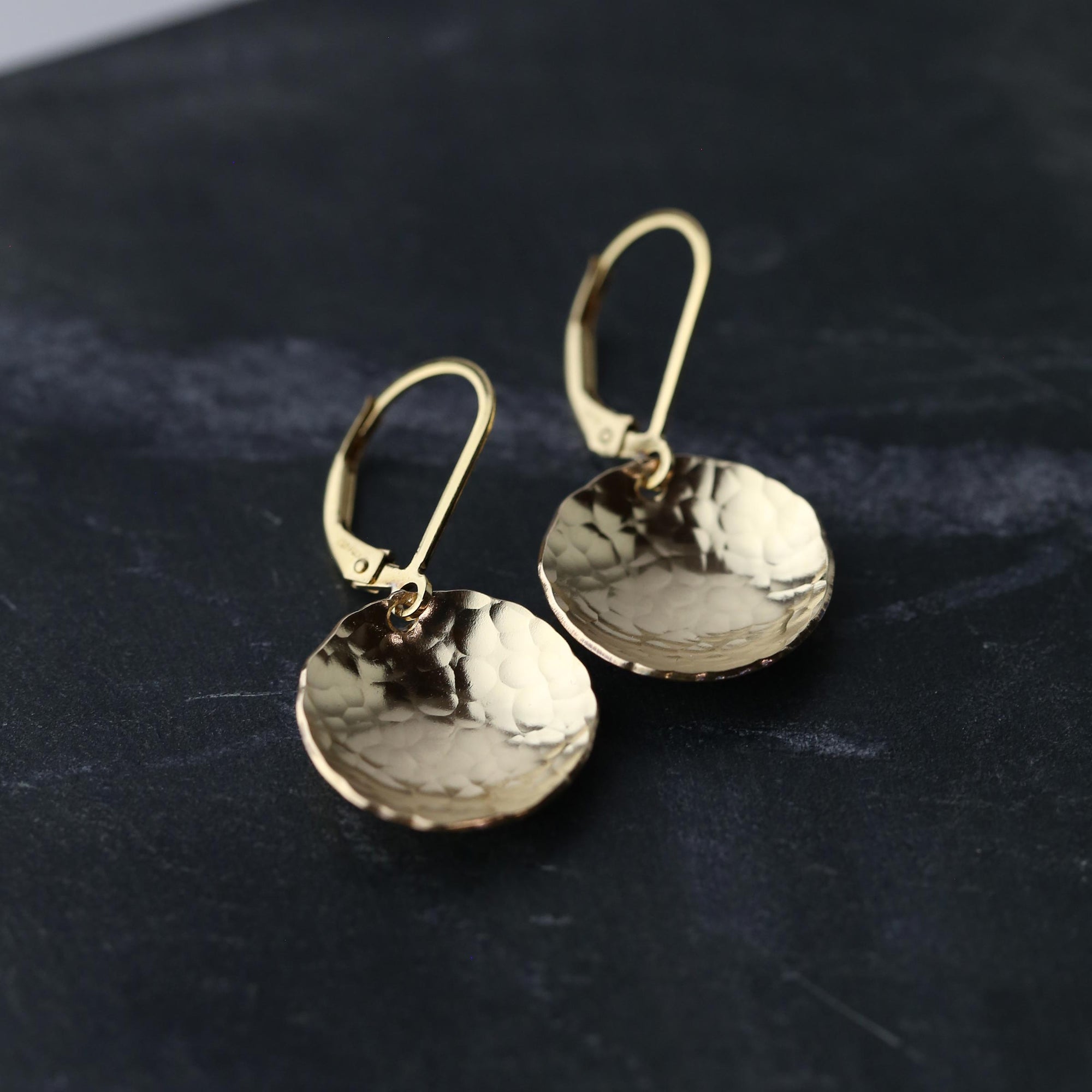 Gold Hammered Domed Disc Earrings