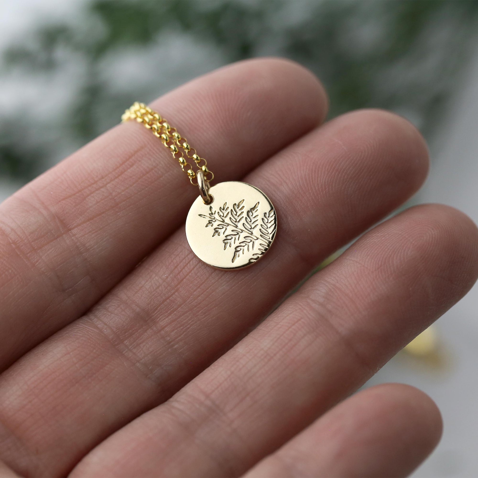 Gold Fern Disc Necklace