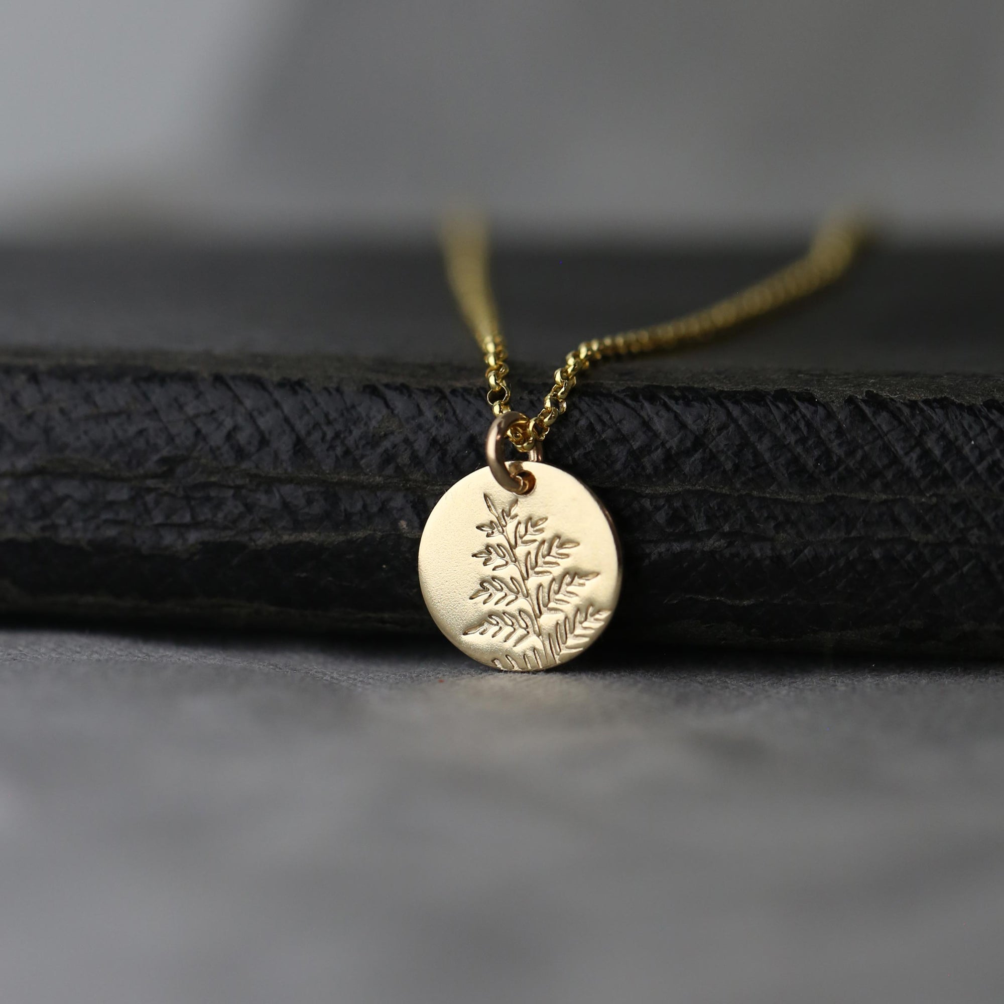 Gold Fern Disc Necklace
