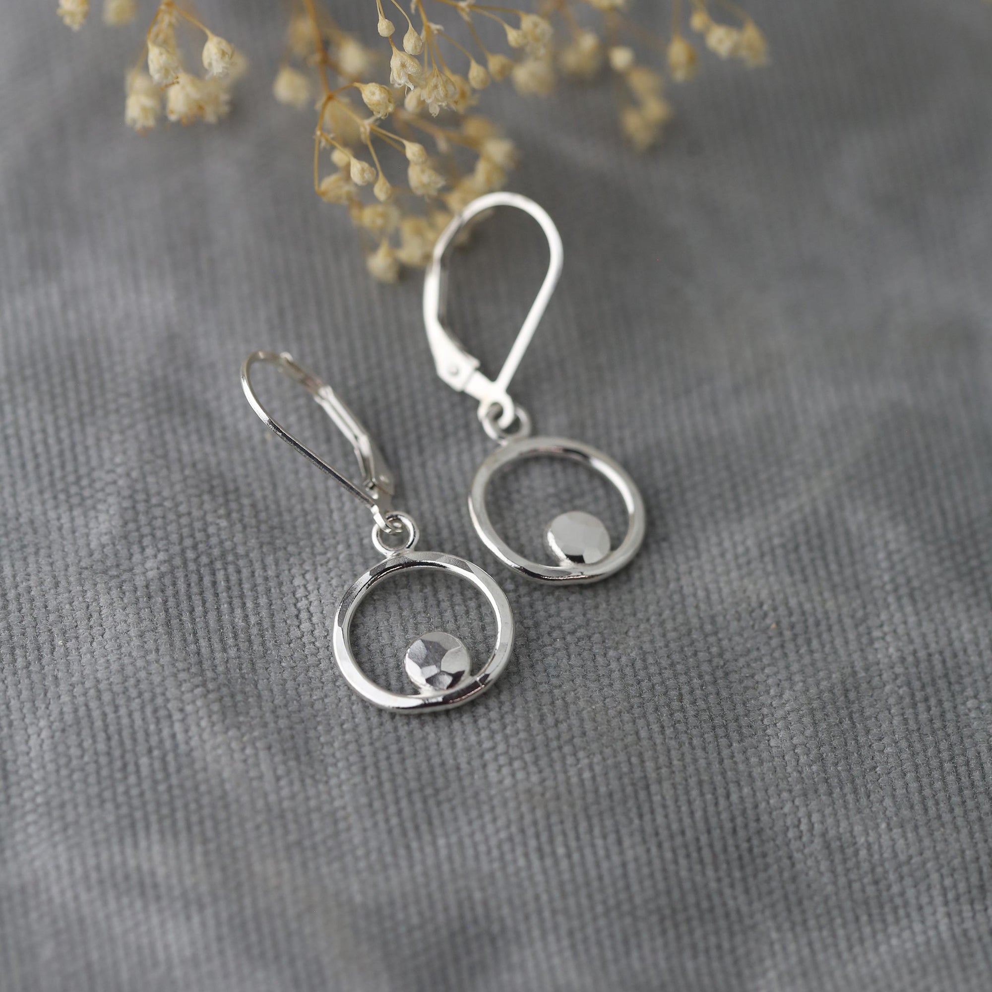 Hammered Silver Circle &amp; Dot Earrings