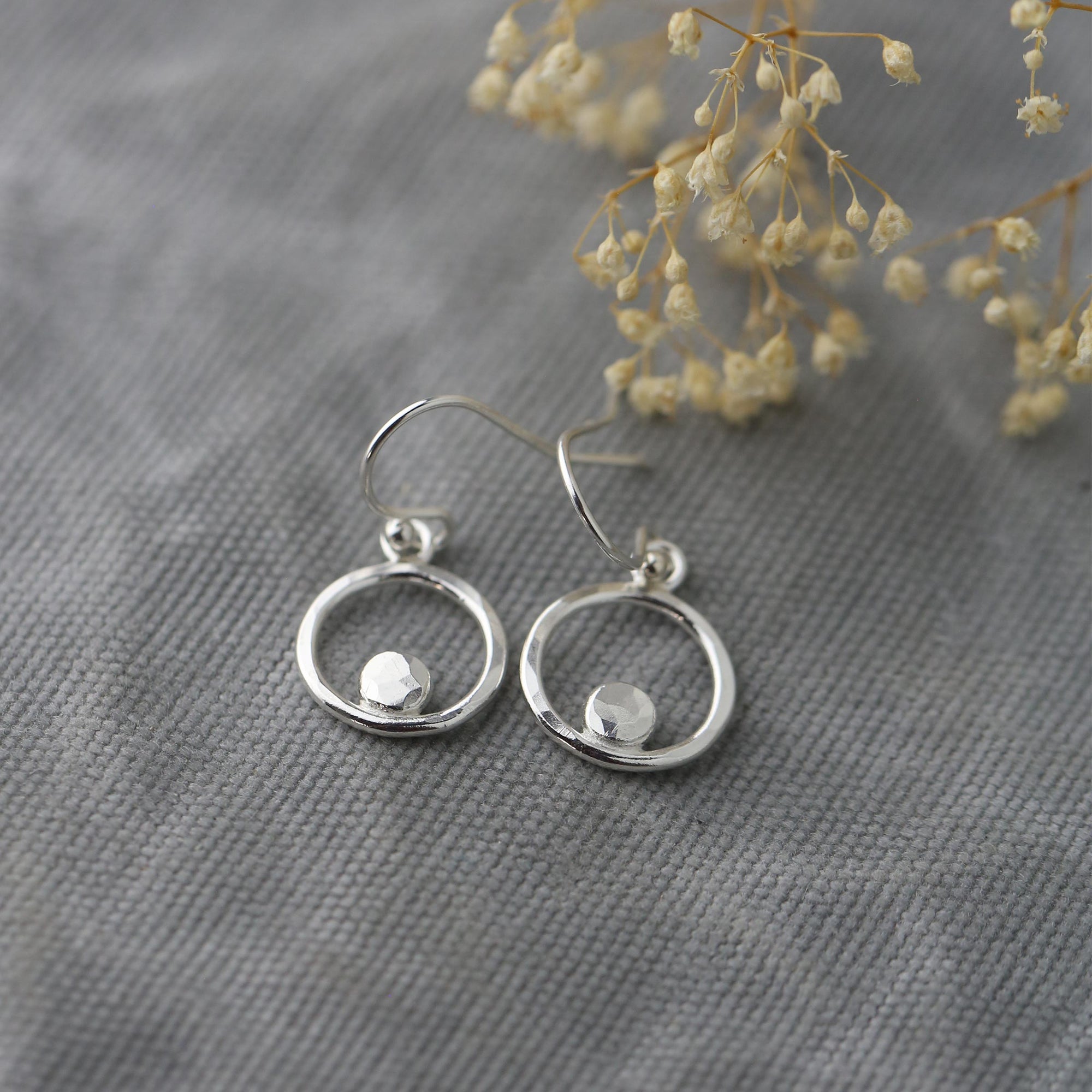 Hammered Silver Circle &amp; Dot Earrings
