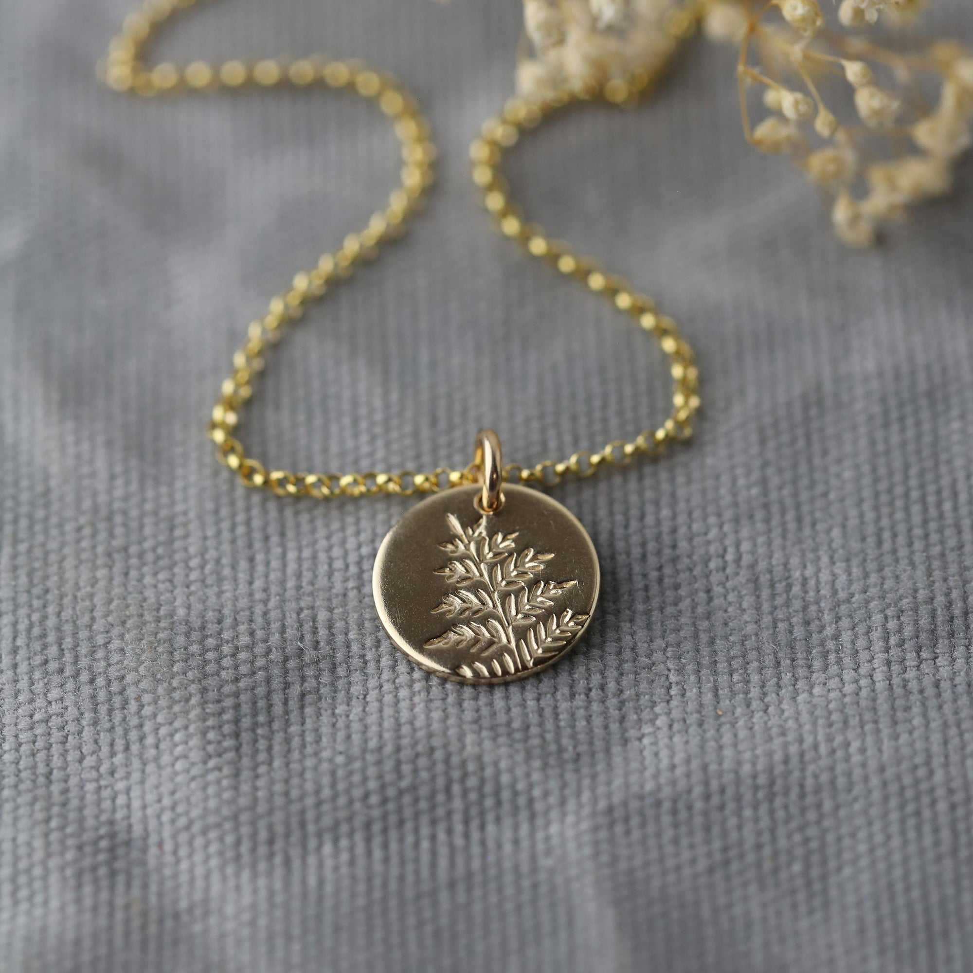Gold Fern Disc Necklace