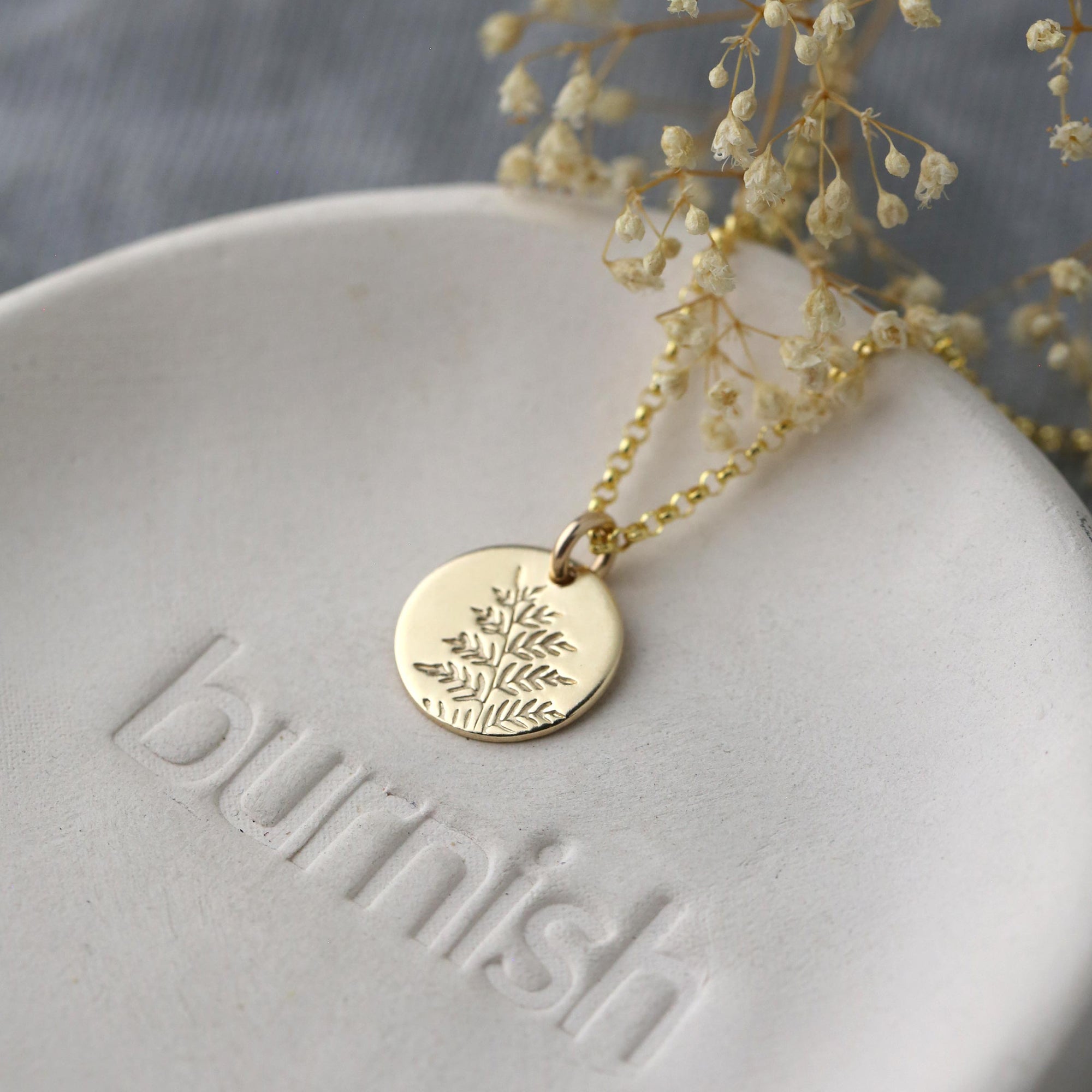 Gold Fern Disc Necklace