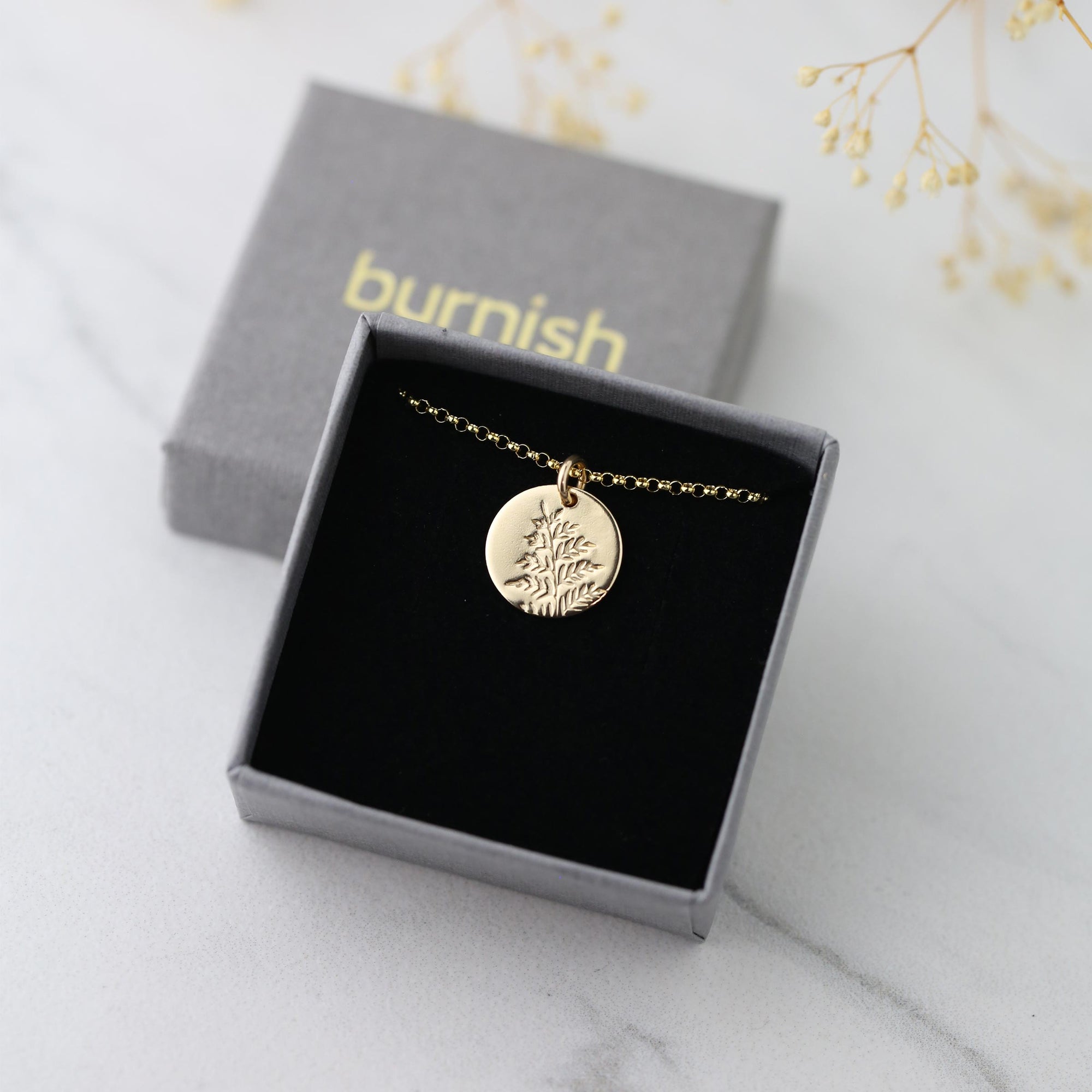 Gold Fern Disc Necklace