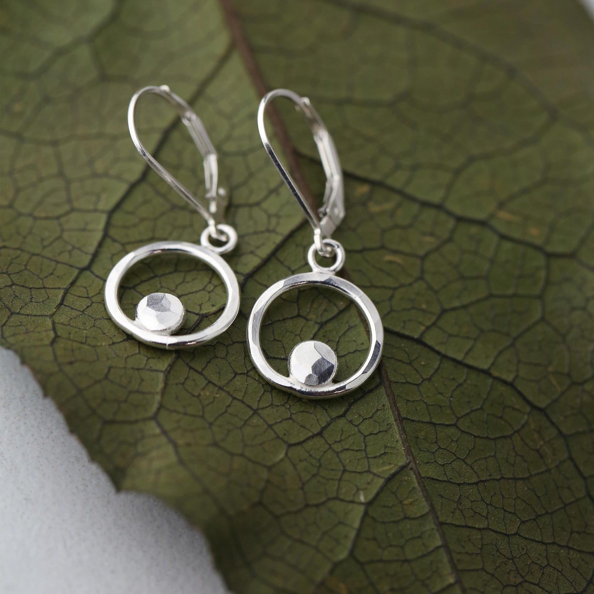 Hammered Silver Circle &amp; Dot Earrings