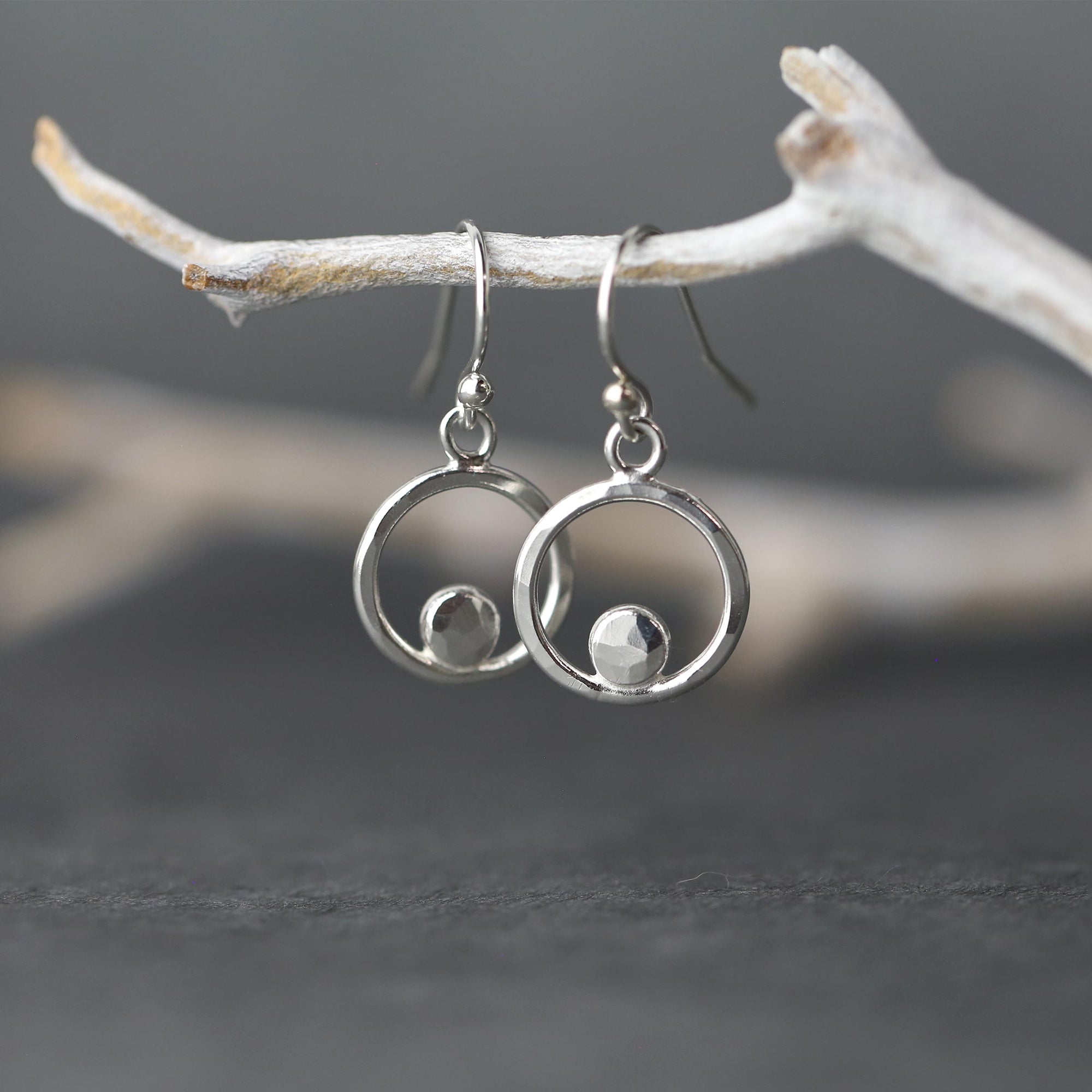 Hammered Silver Circle &amp; Dot Earrings