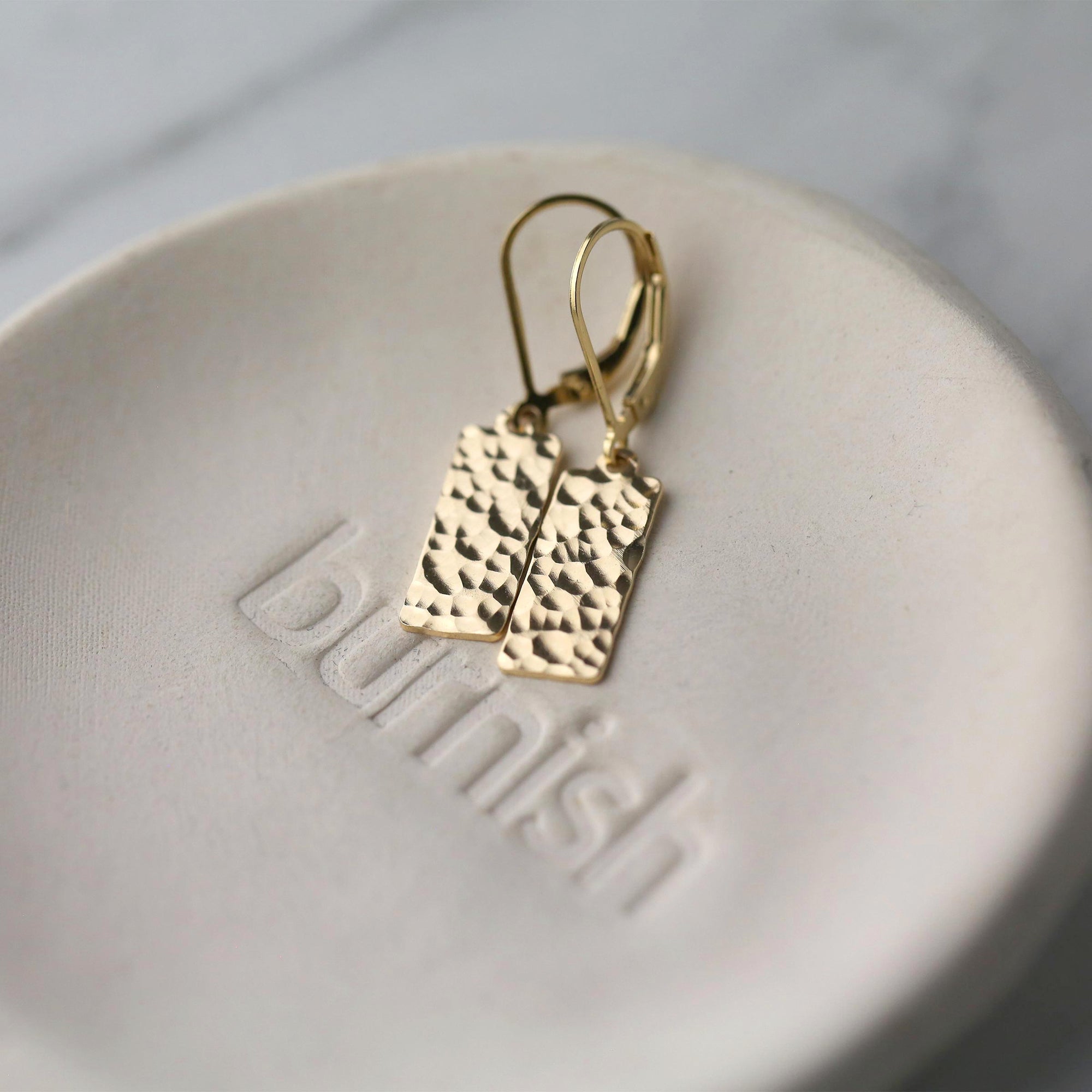 Hammered Gold Medium Tag Earrings