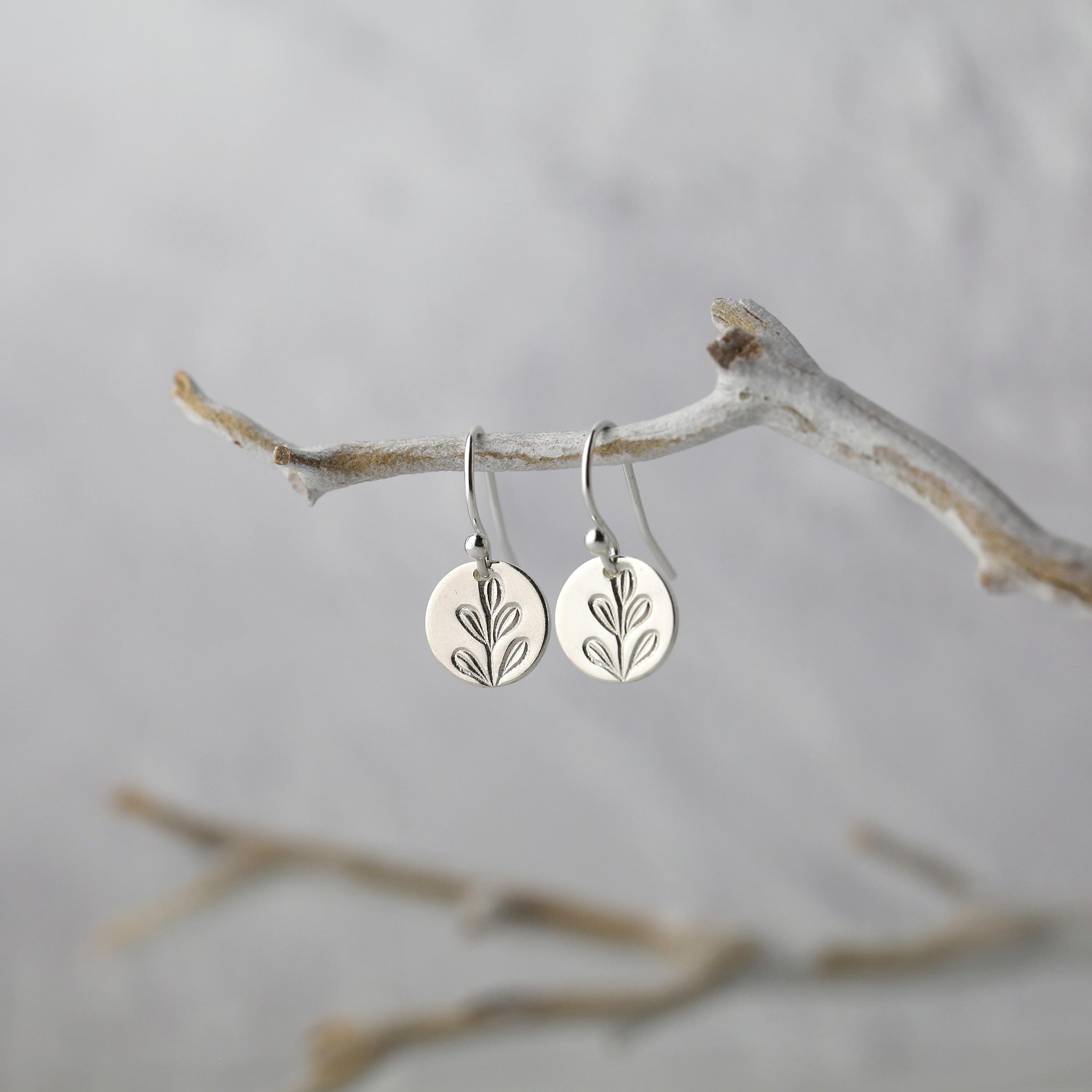Stamped Botanical Tiny Disc Earrings