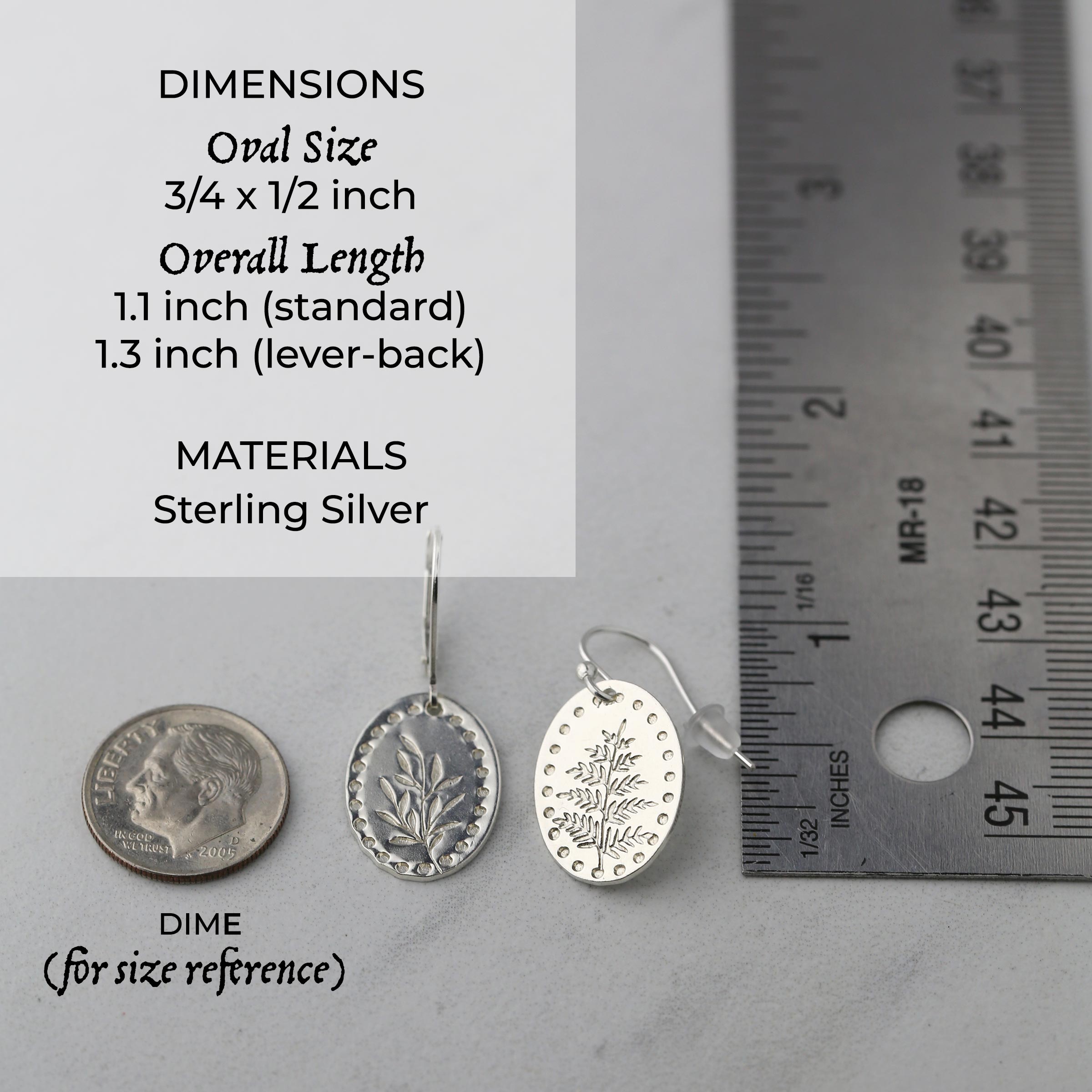 Silver Oval Stamped Leaf Earrings