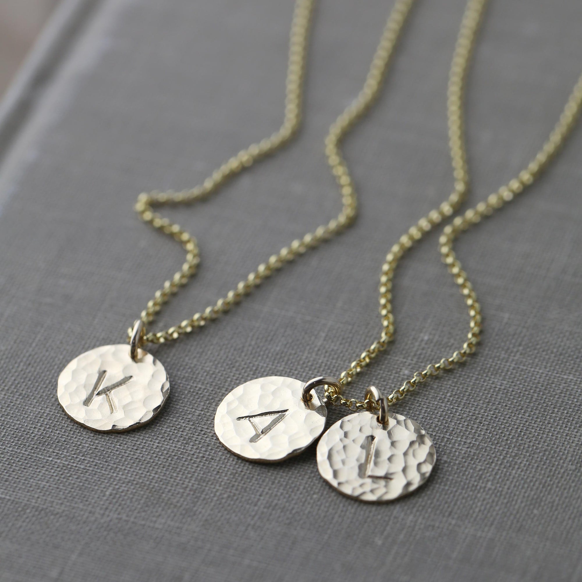 Hammered Gold Initial Disc Necklace