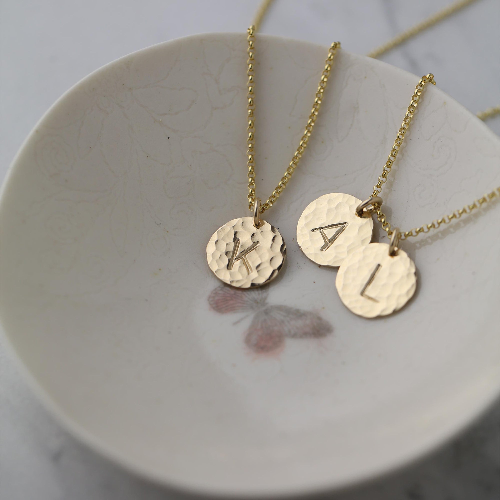 Hammered Gold Initial Disc Necklace