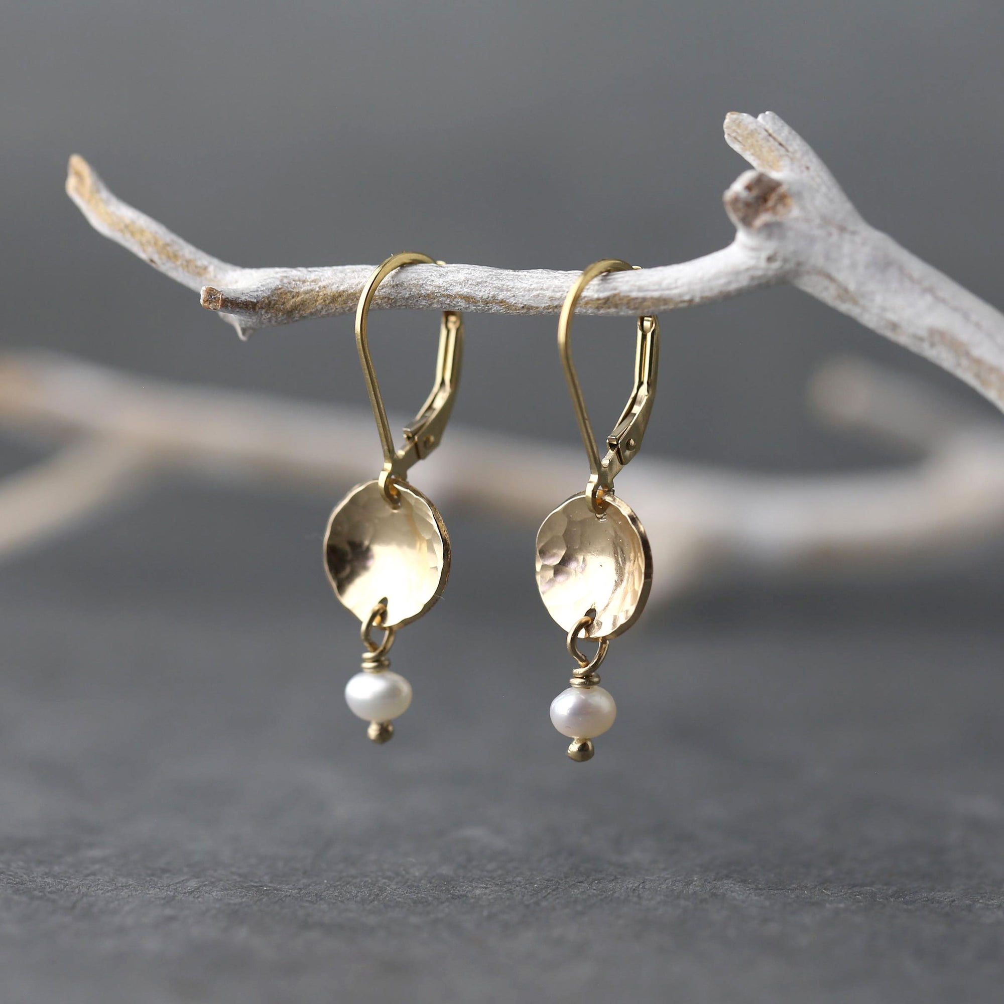 Petite Gold Disc Pearl Earrings