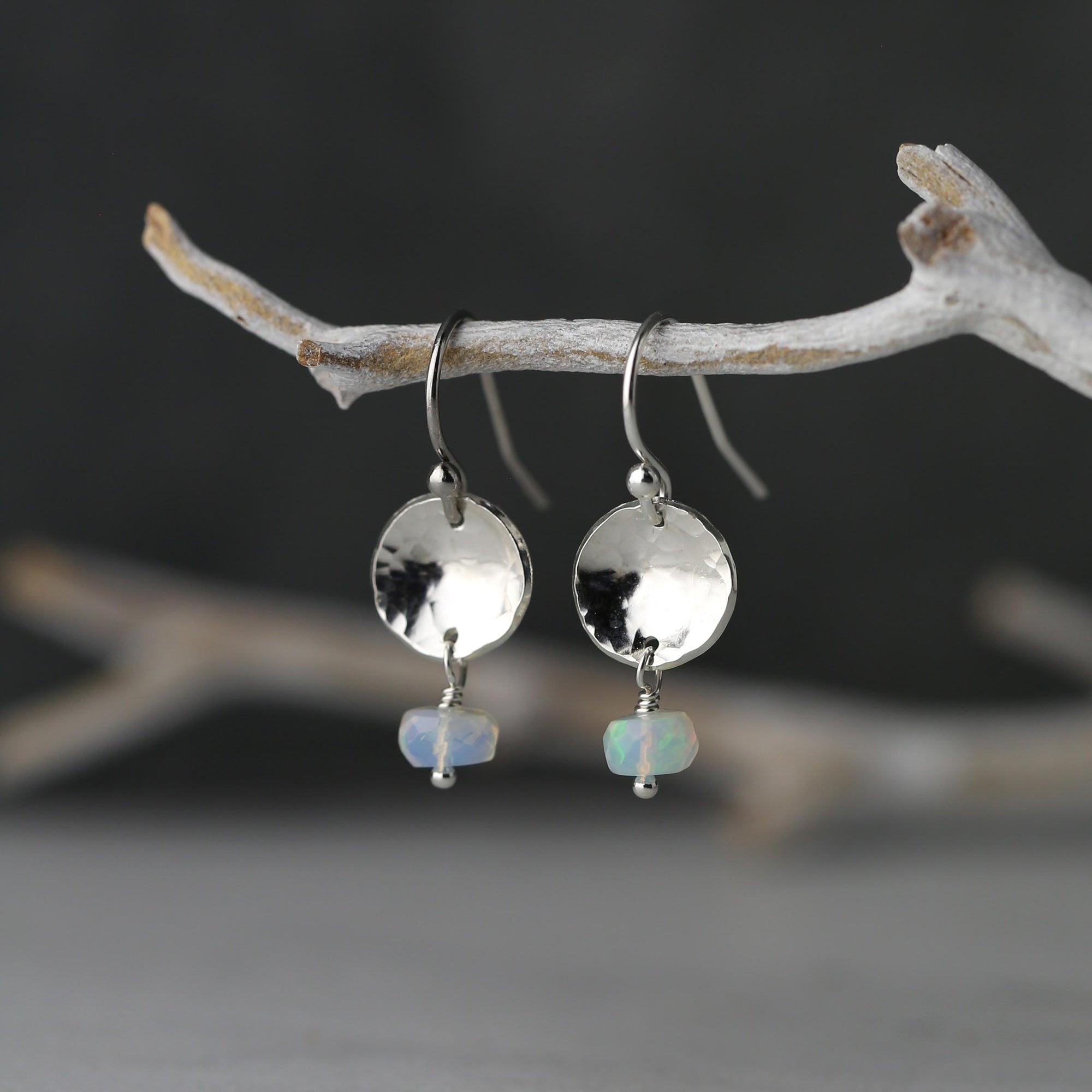 Opal Mini Silver Disc Earrings