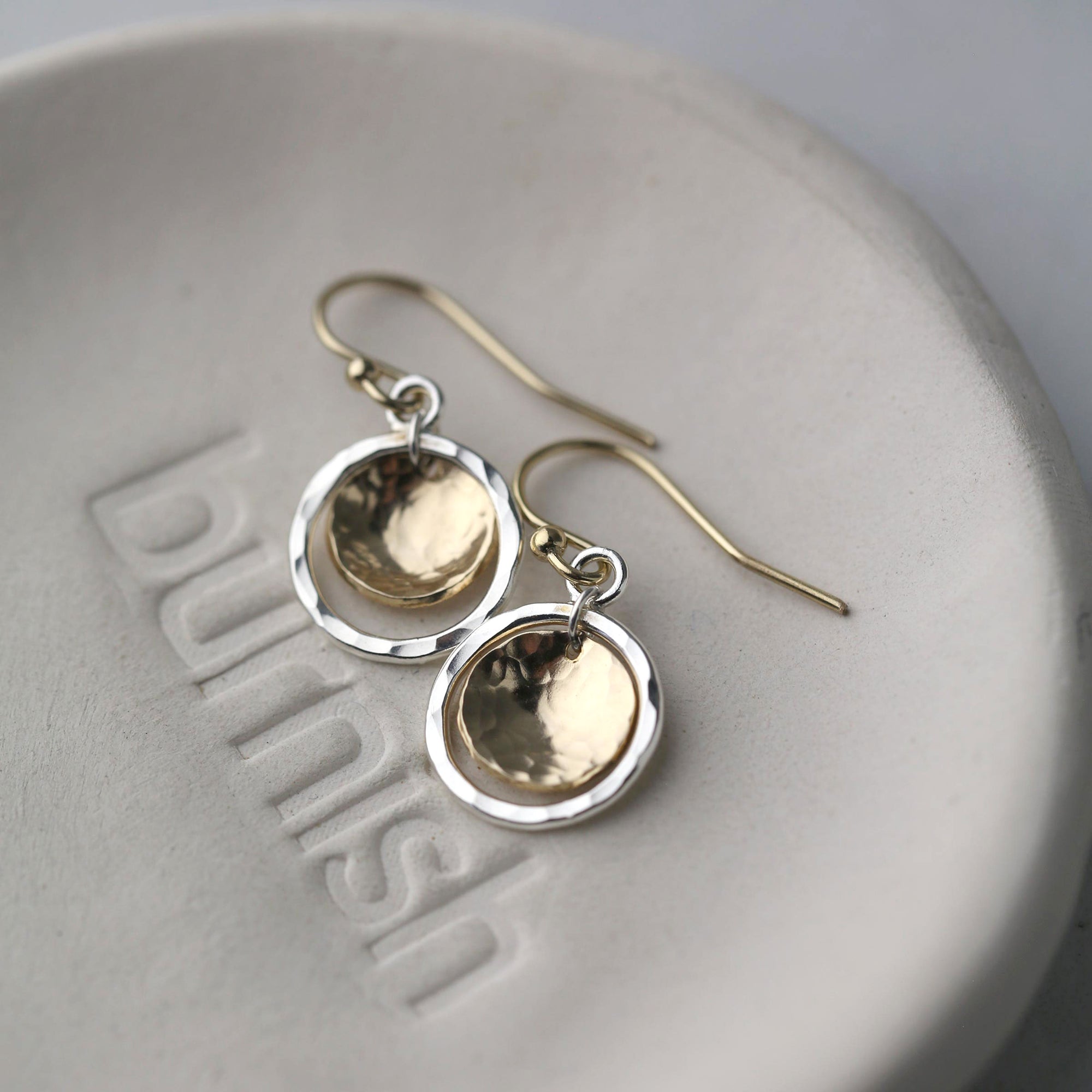 Mixed Metal Domed Disc and Circle Earrings