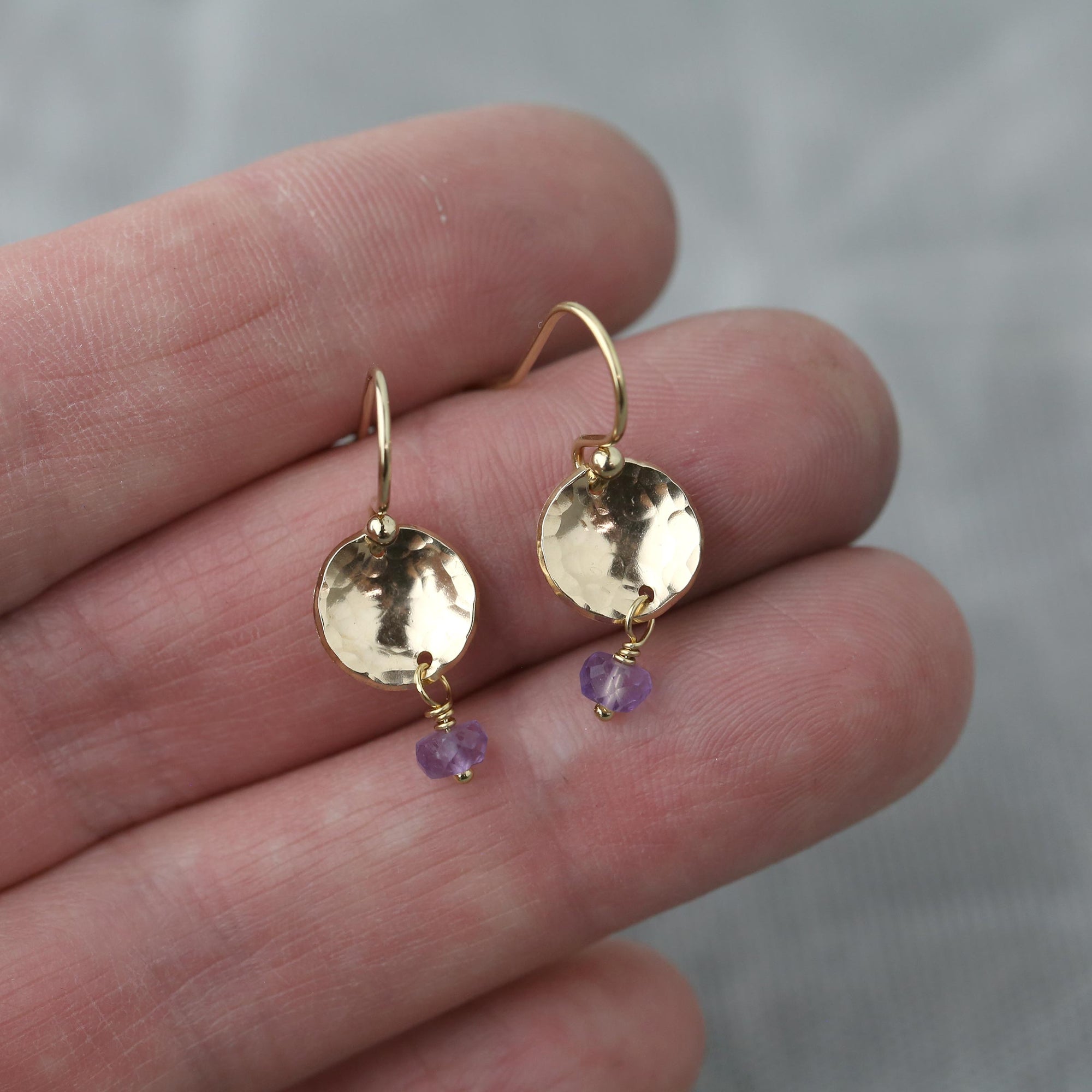Petite Gold Disc Amethyst Earrings