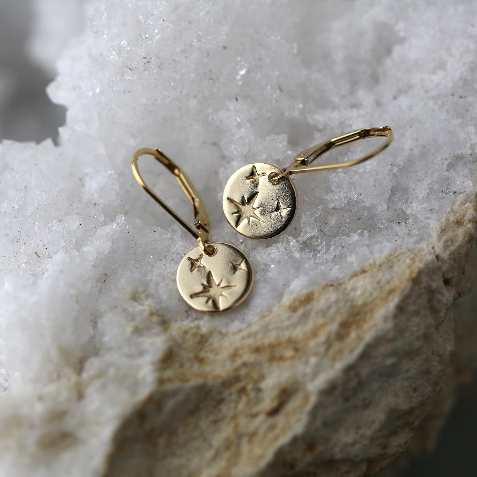 Tiny Gold Celestial Star Disc Earrings