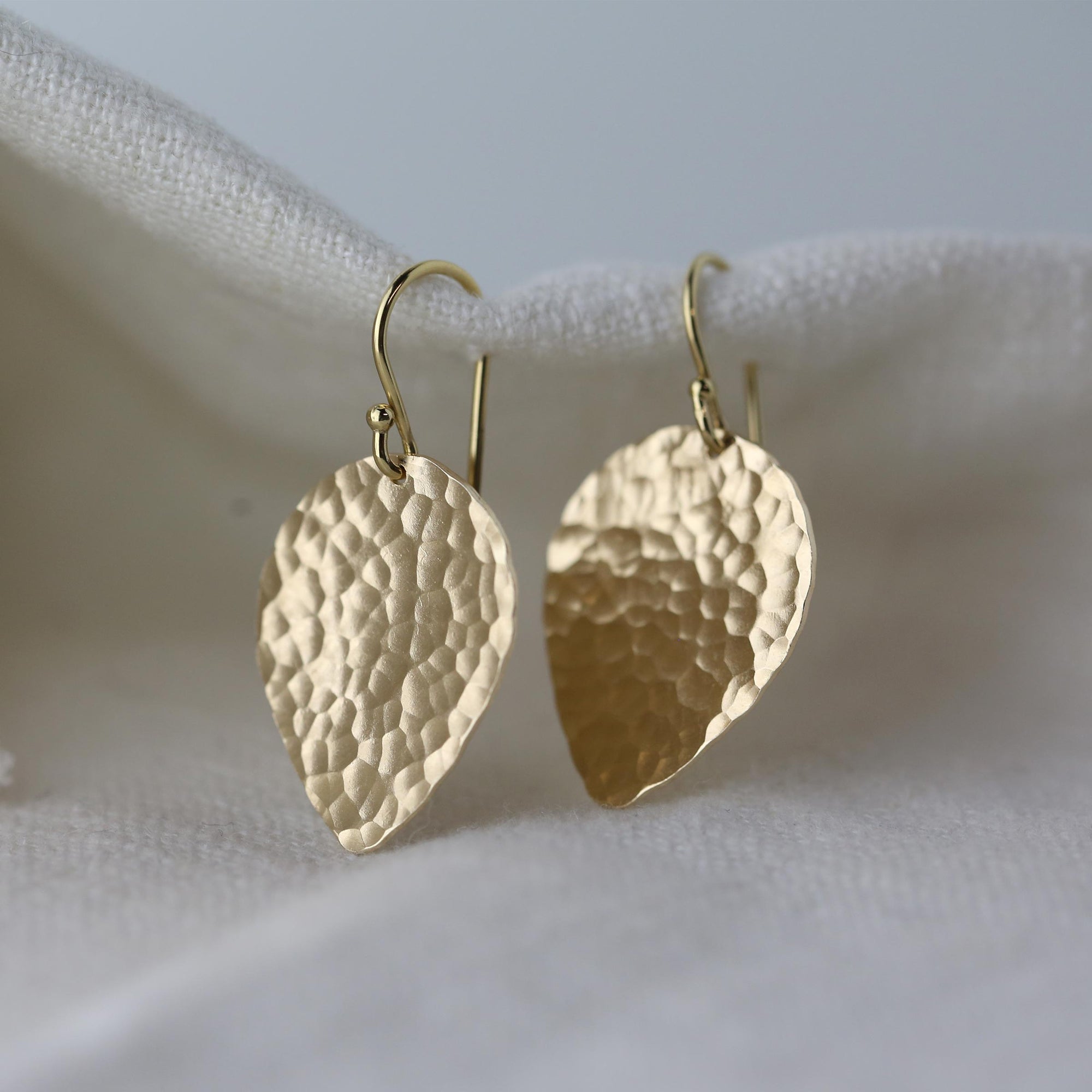 Gold Hammered Petal Drop Earrings