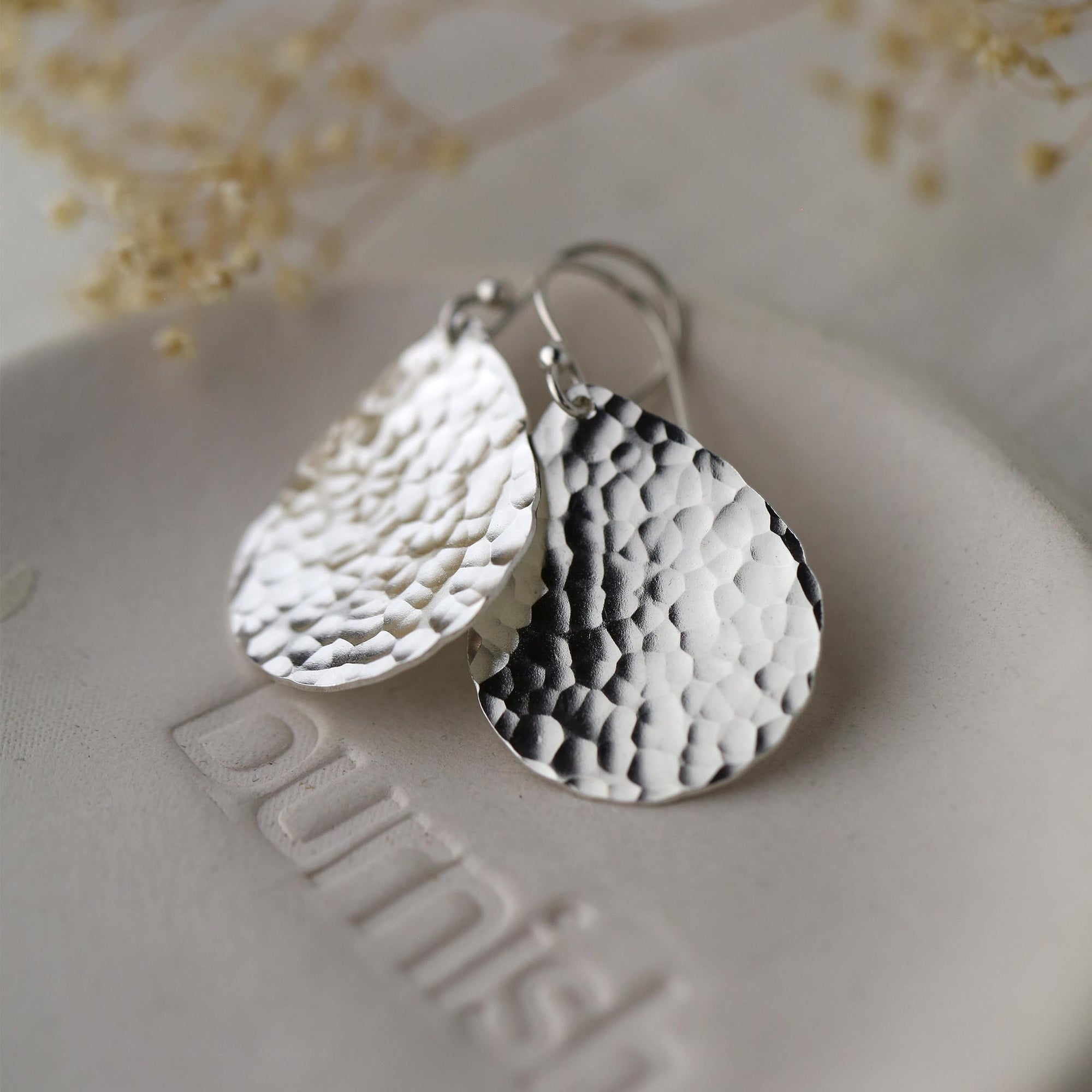 Silver Hammered Teardrop Earrings
