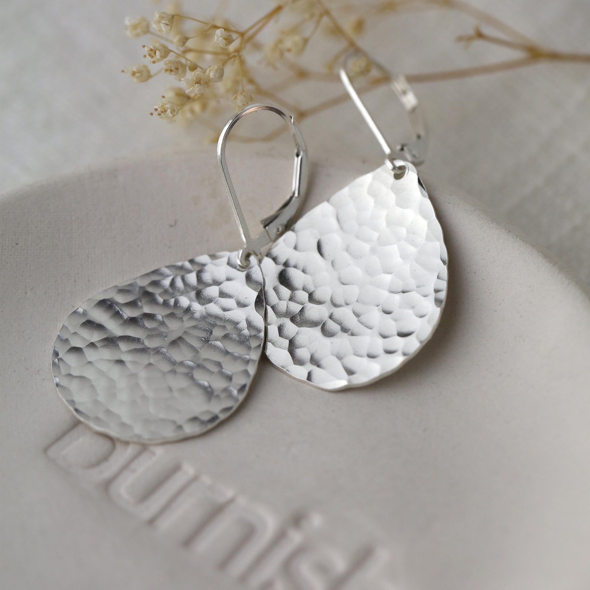 Silver Hammered Teardrop Earrings