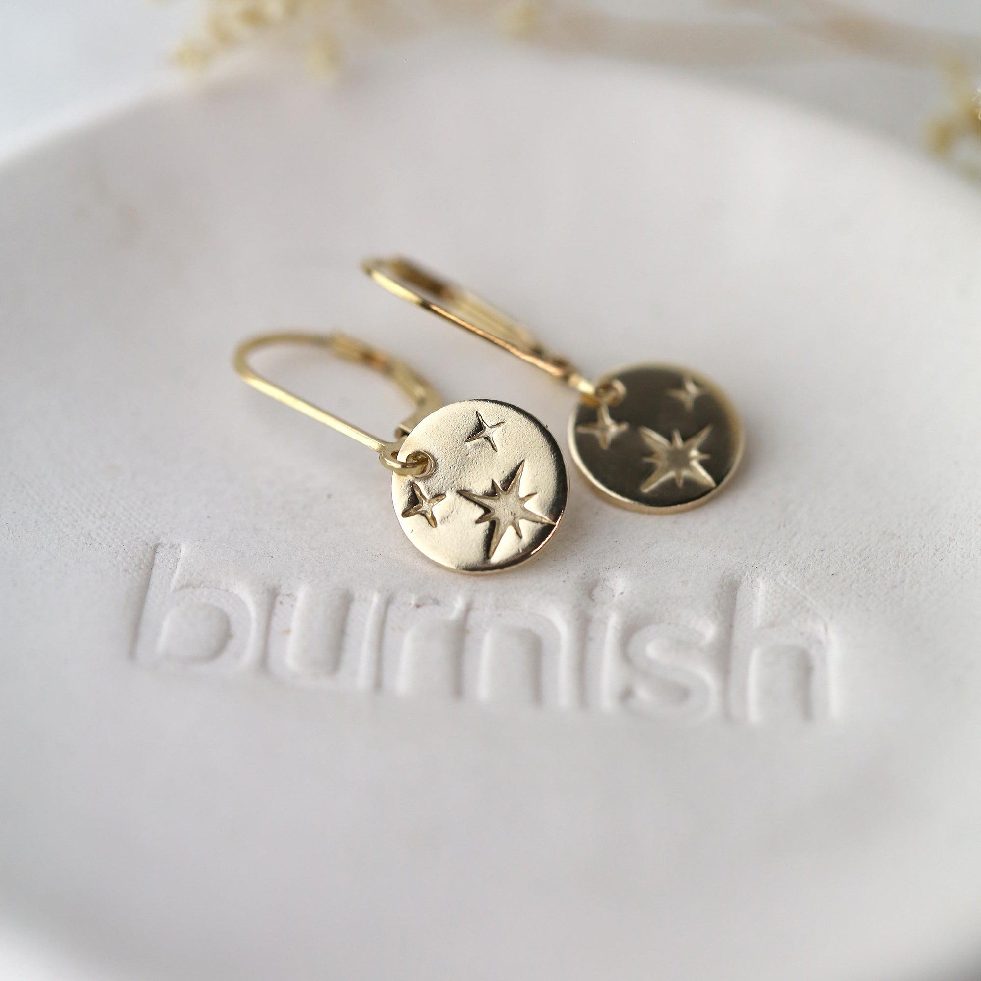Tiny Gold Celestial Star Disc Earrings