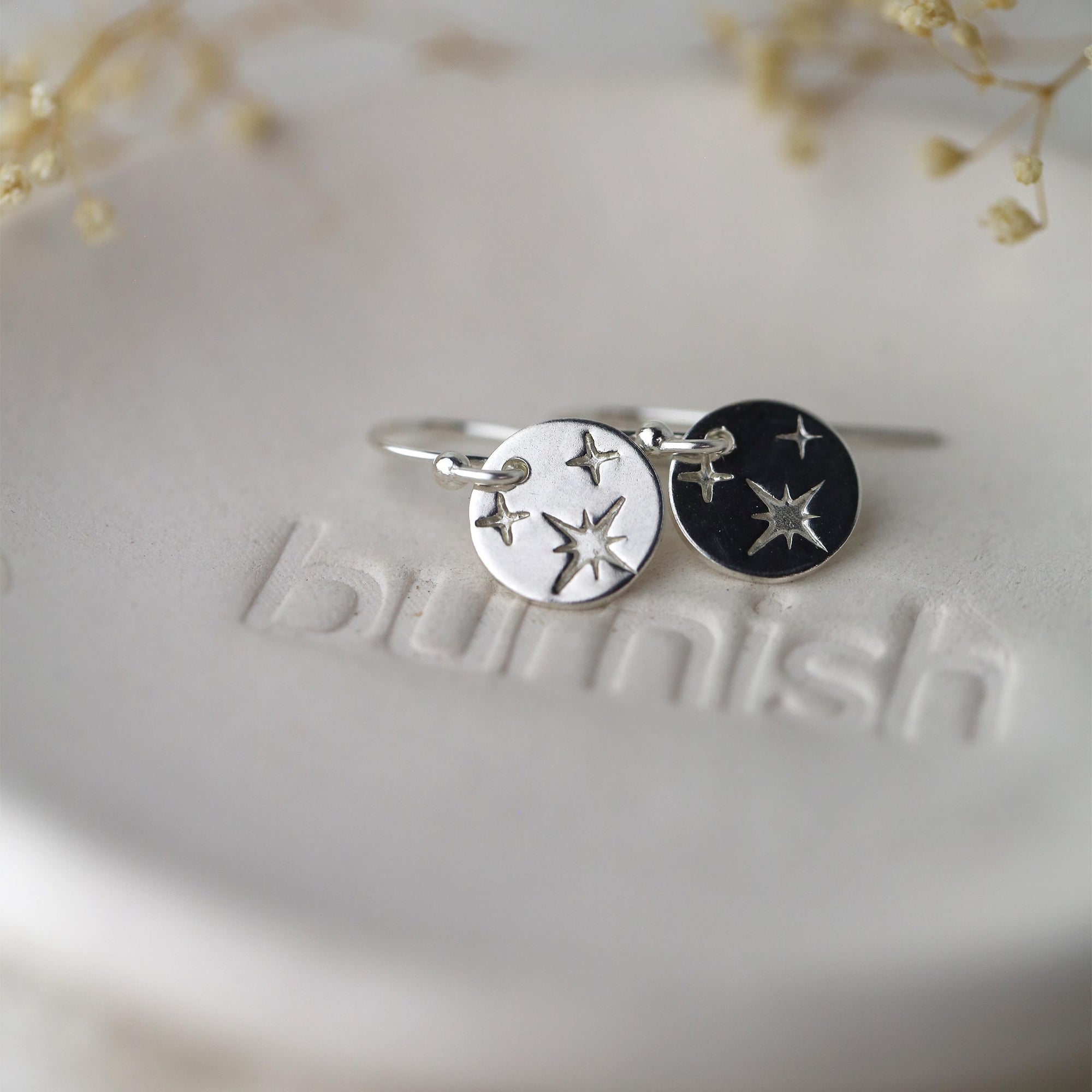 Tiny Silver Celestial Star Disc Earrings