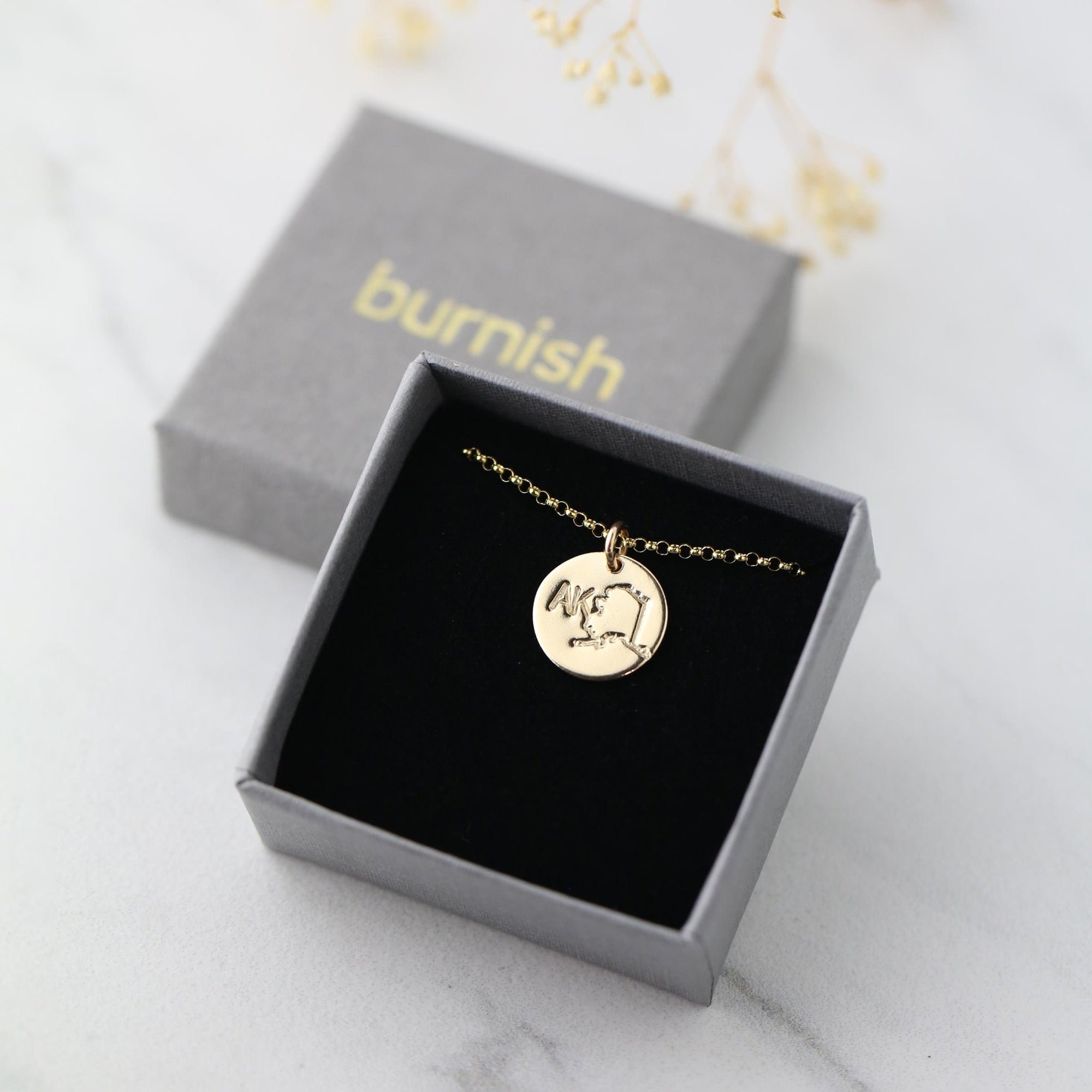 Alaska State AK Necklace jewelry handmade by Burnish