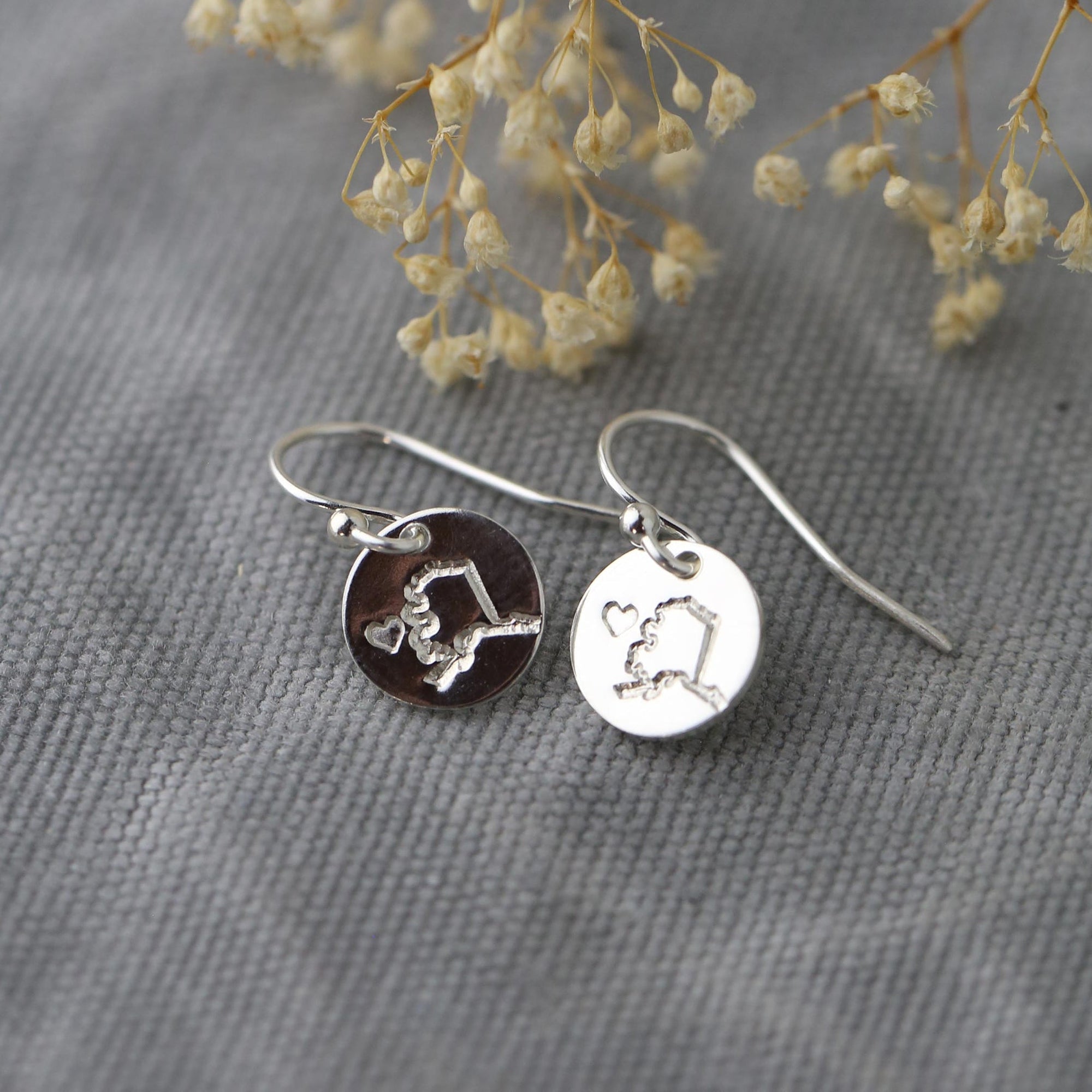Alaska State Love Earrings jewelry handmade by Burnish