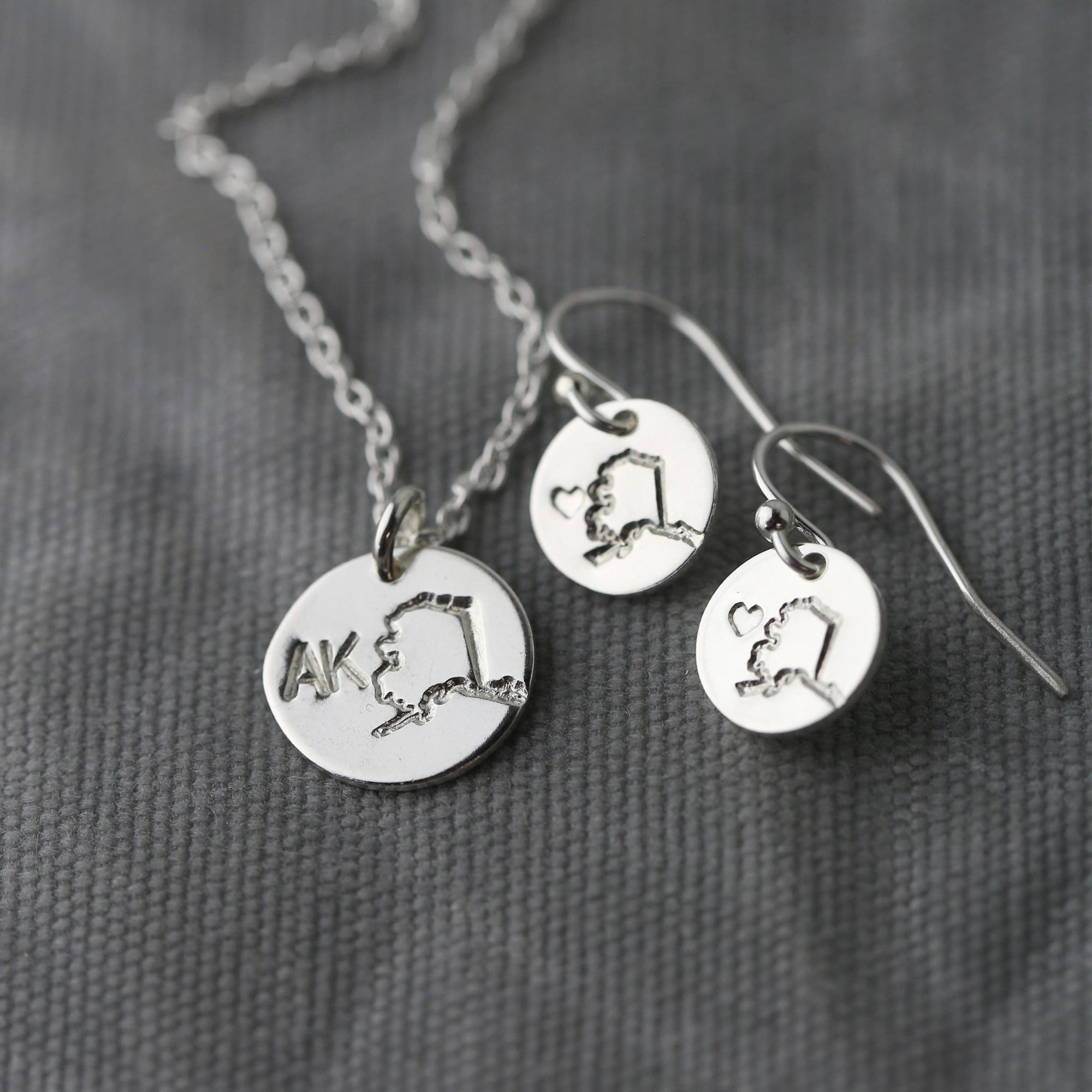 Alaska State Love Earrings jewelry handmade by Burnish