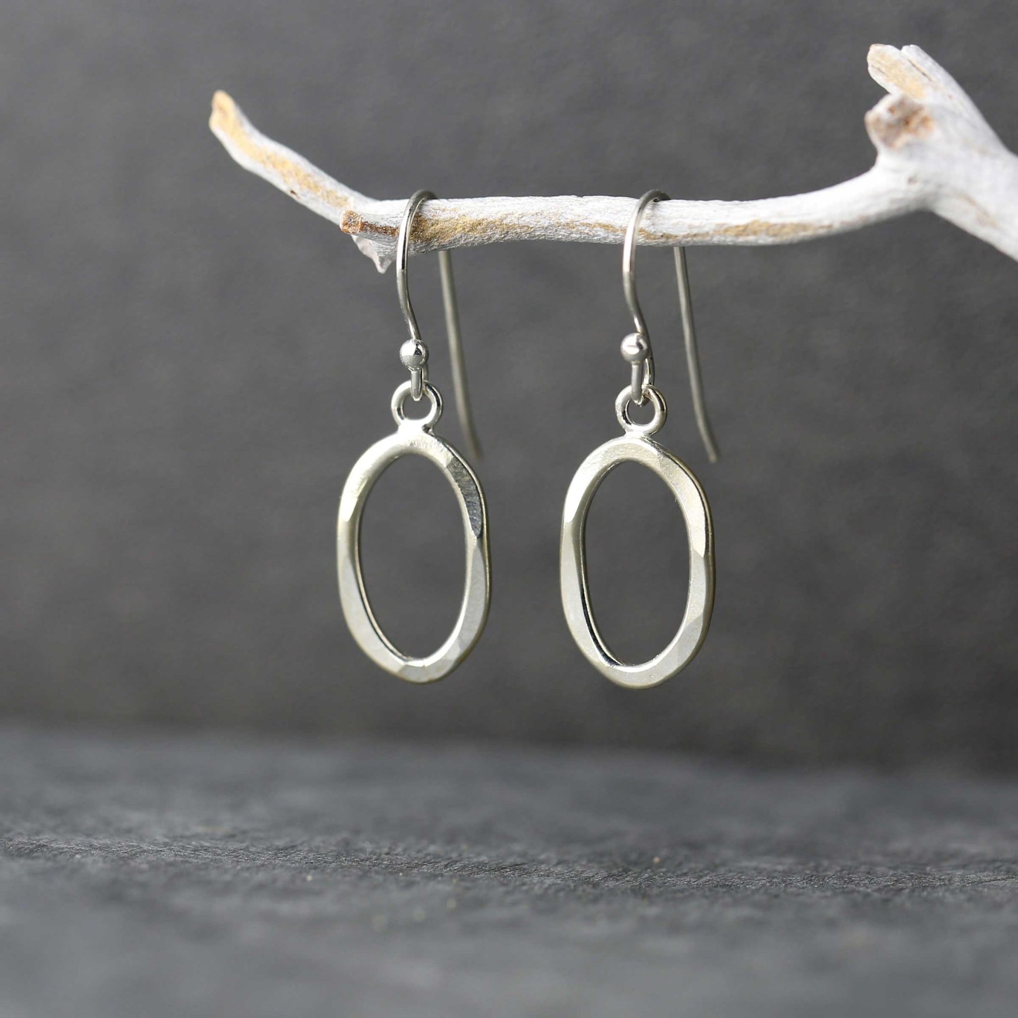 Artisan Sterling Silver Oval Earrings jewelry handmade by Burnish