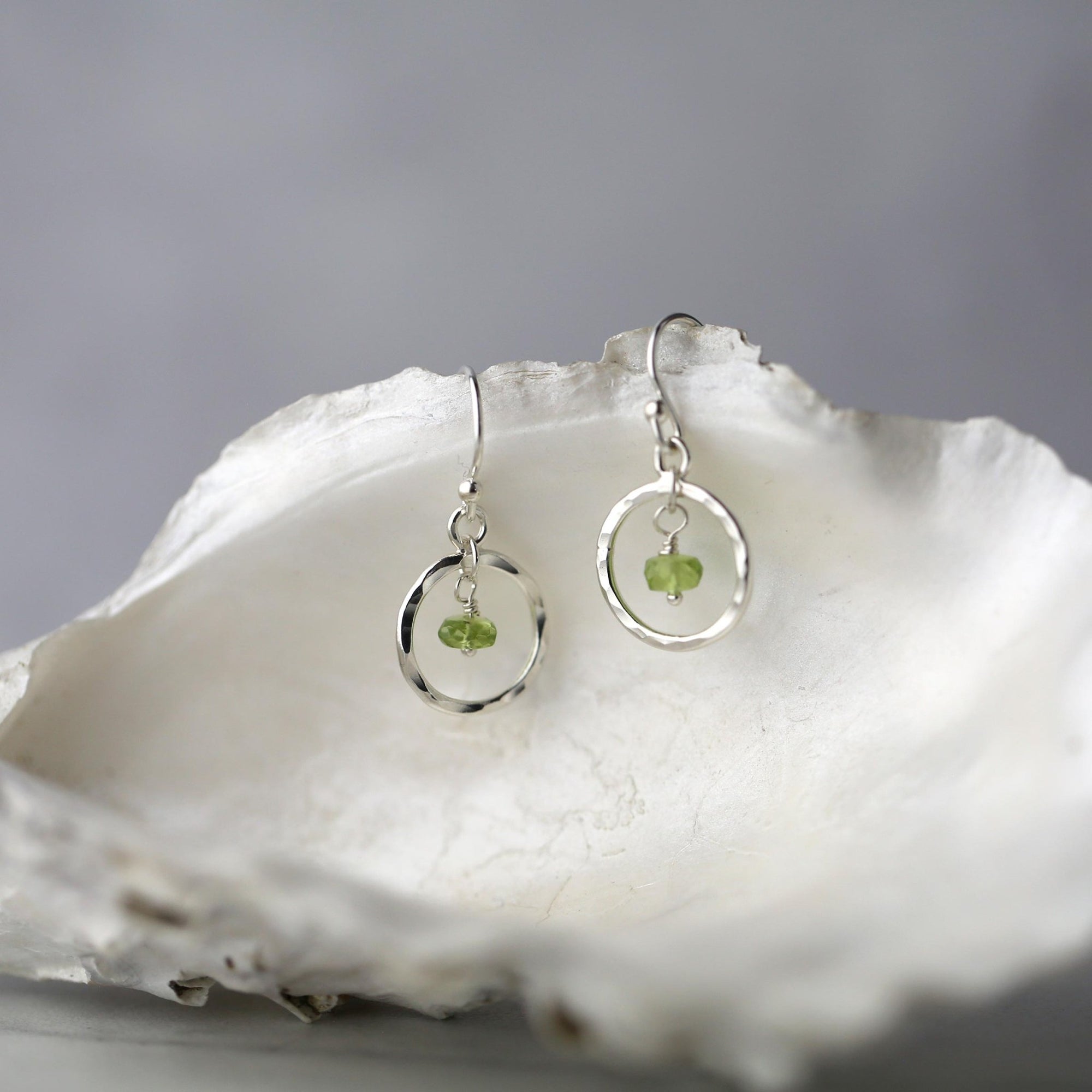 Dainty Gemstone Circle Earrings jewelry handmade by Burnish