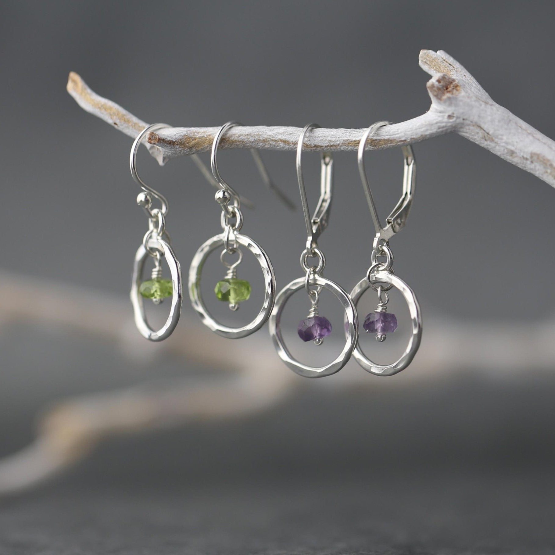 Dainty Gemstone Circle Earrings jewelry handmade by Burnish